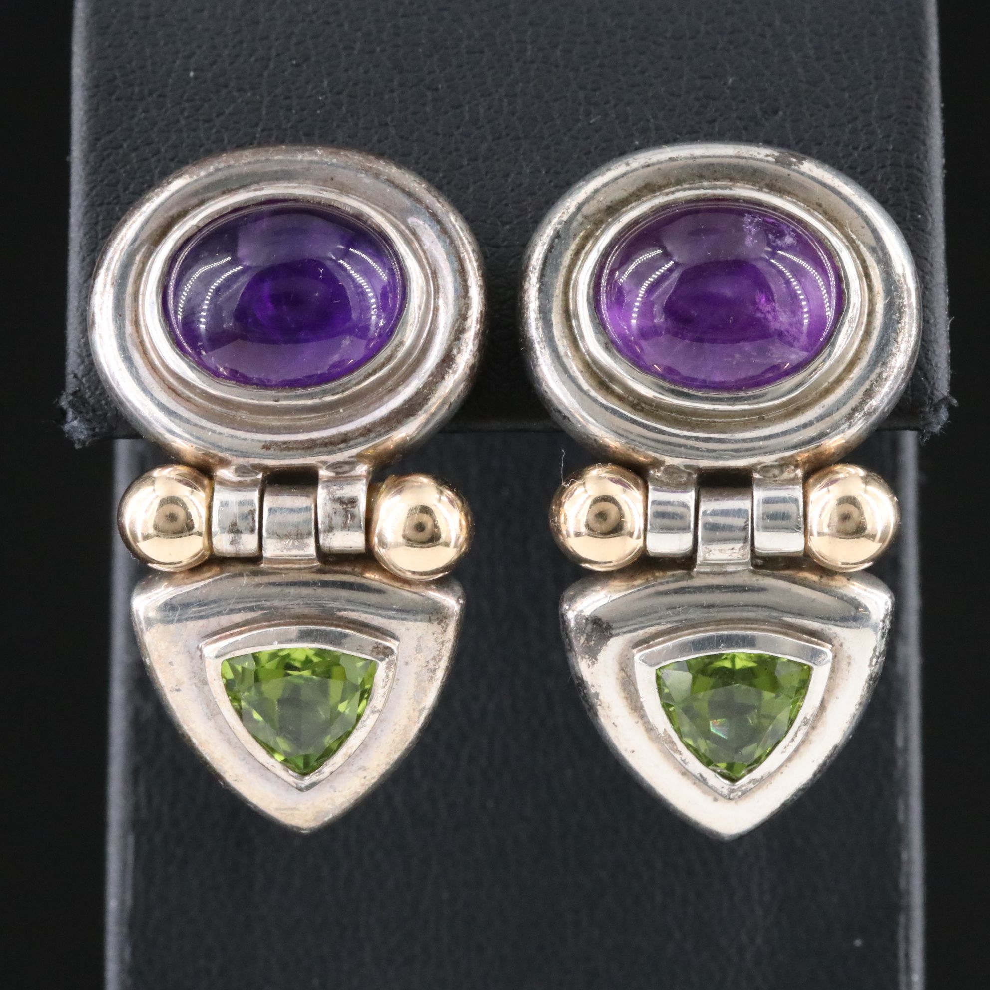 David Yurman Sterling Amethyst and Peridot Earrings with 14K Accents