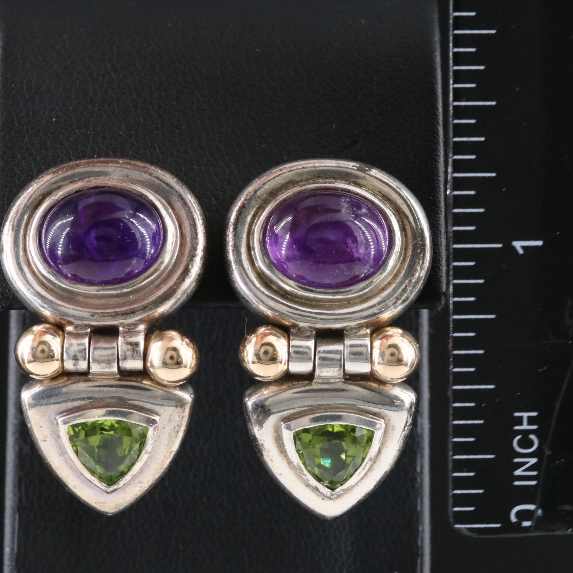 David Yurman Sterling Amethyst and Peridot Earrings with 14K Accents