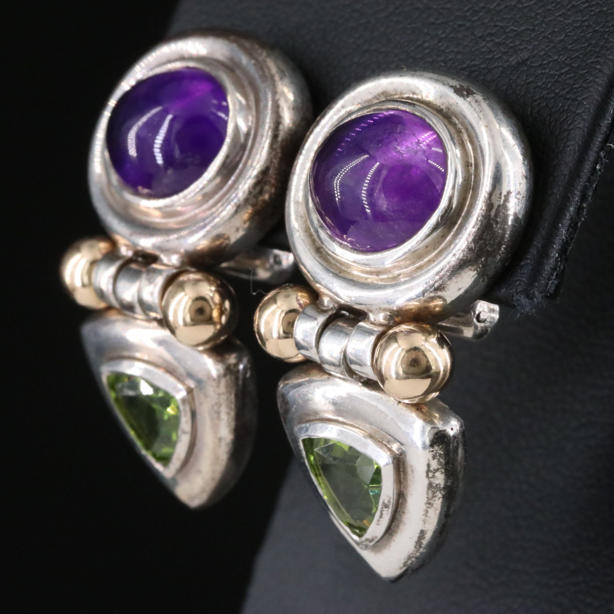 David Yurman Sterling Amethyst and Peridot Earrings with 14K Accents