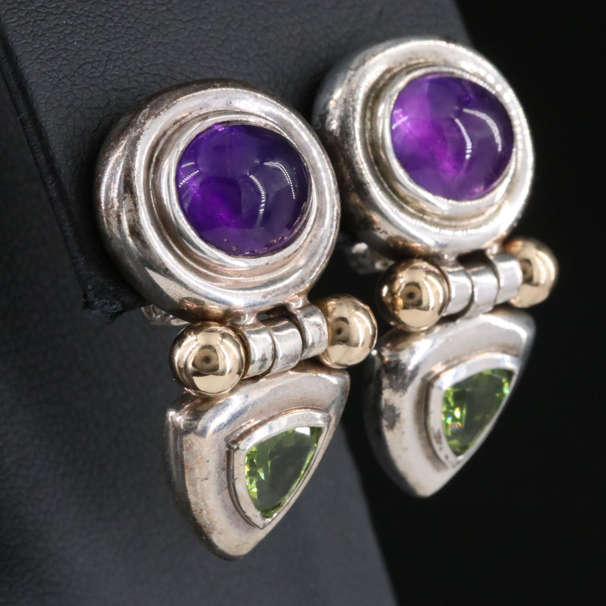 David Yurman Sterling Amethyst and Peridot Earrings with 14K Accents