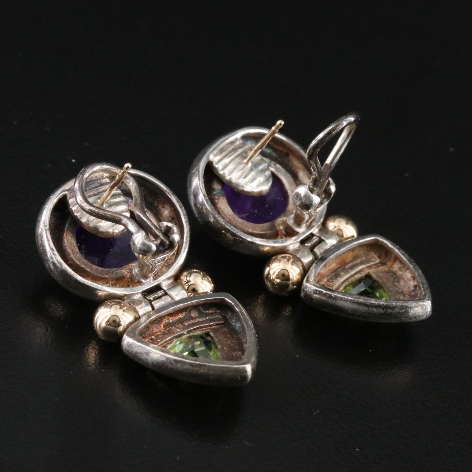 David Yurman Sterling Amethyst and Peridot Earrings with 14K Accents