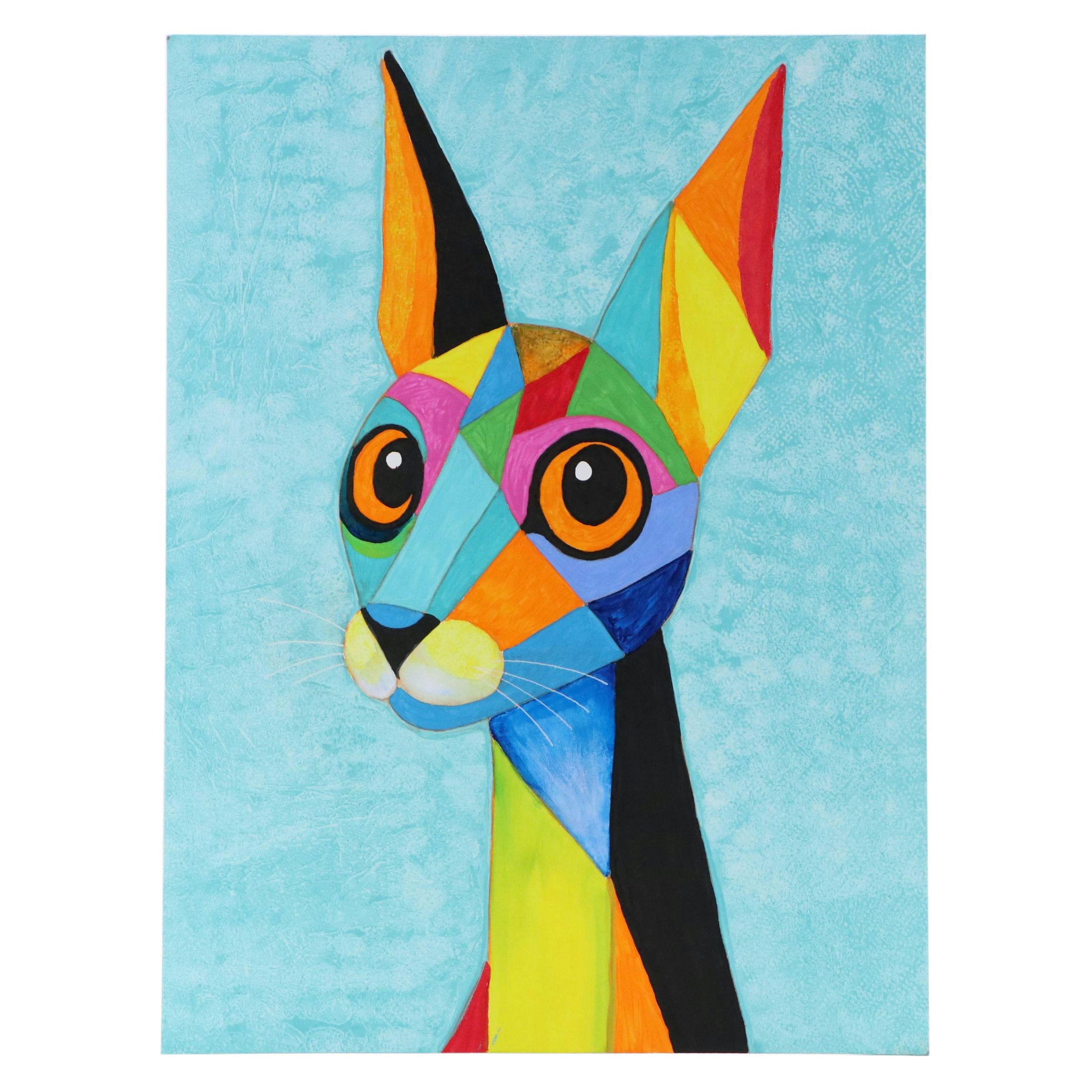 deSanto Stylized Acrylic Painting of a Cat "Kaleidokat," 2025