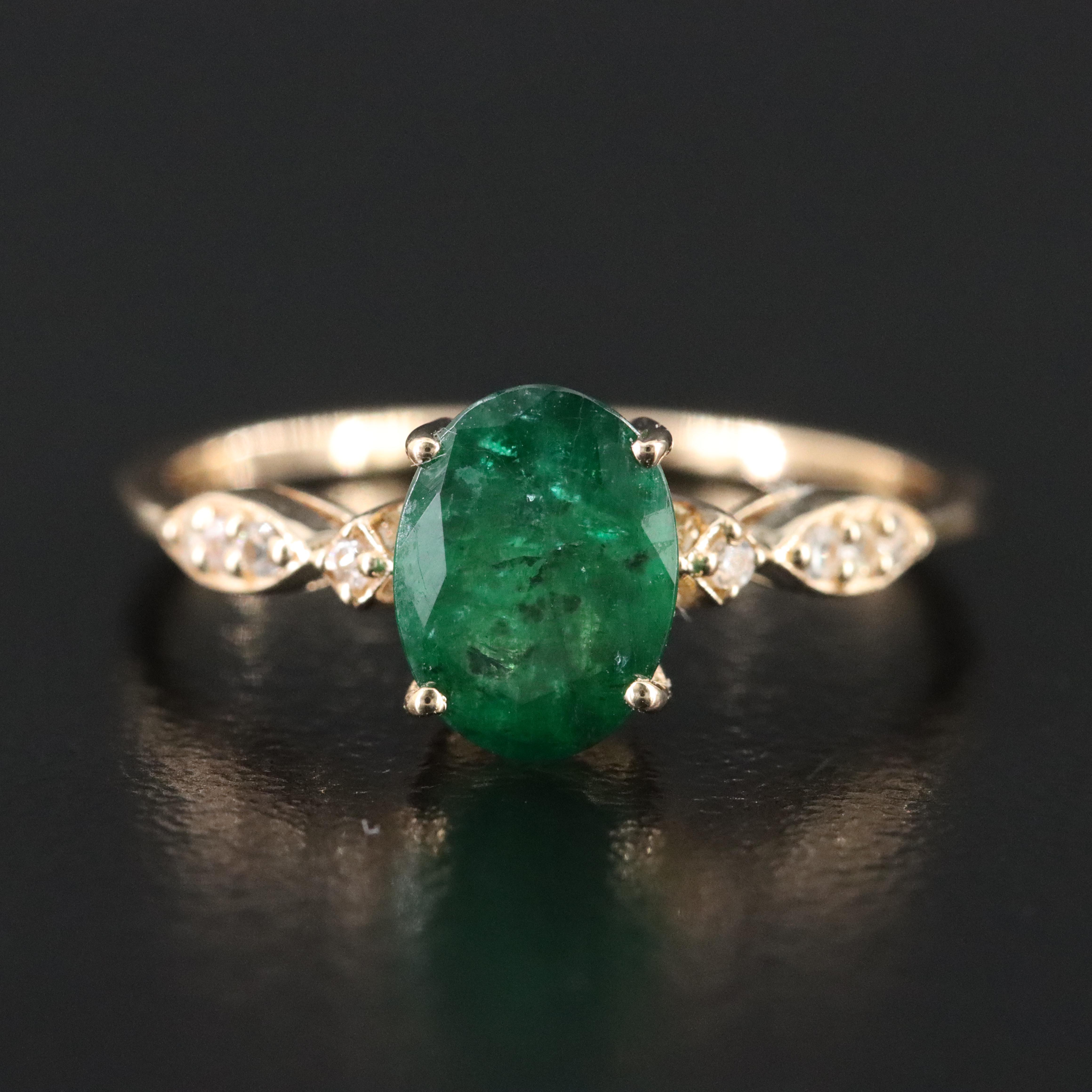 14K Emerald and White Sapphire Ring