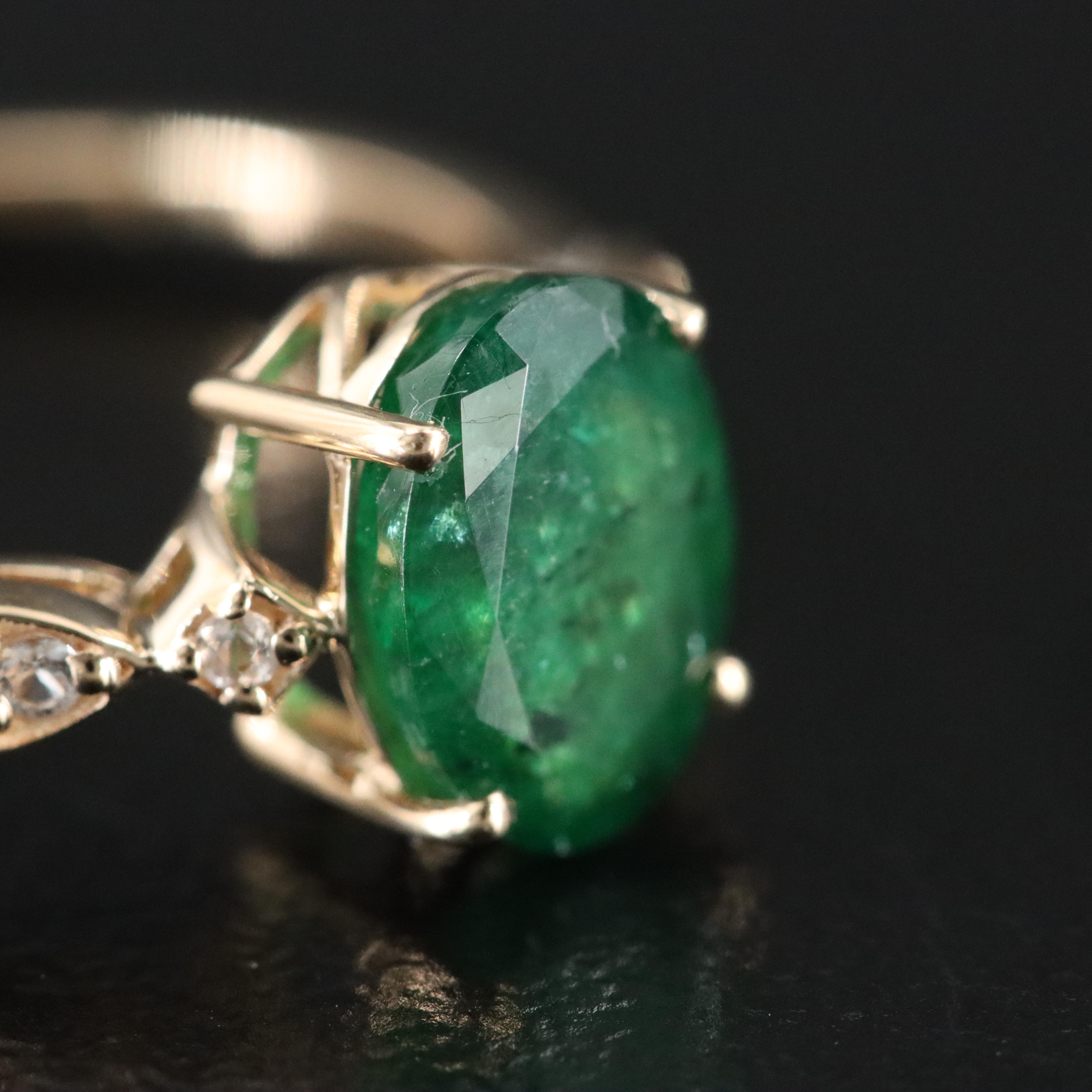 14K Emerald and White Sapphire Ring