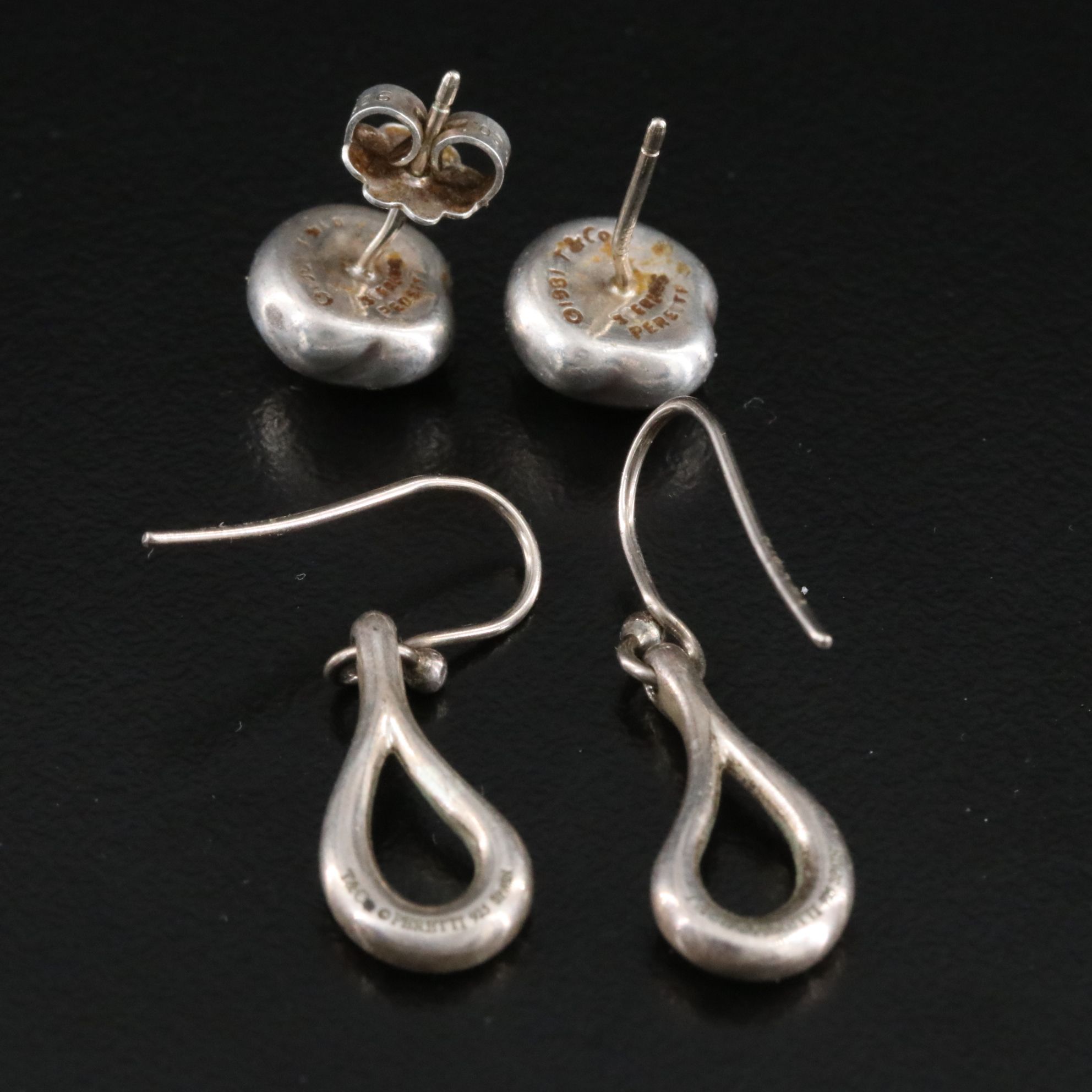 Tiffany & Co. Sterling Nugget and Open Teardrop Earrings, Vintage