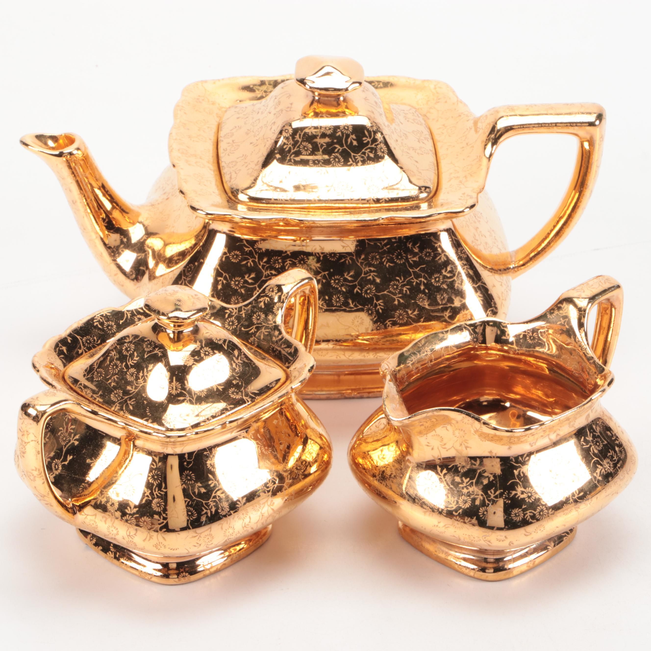 W.S. George Pottery Gilt Encrusted Tea Set, Mid-20th Century