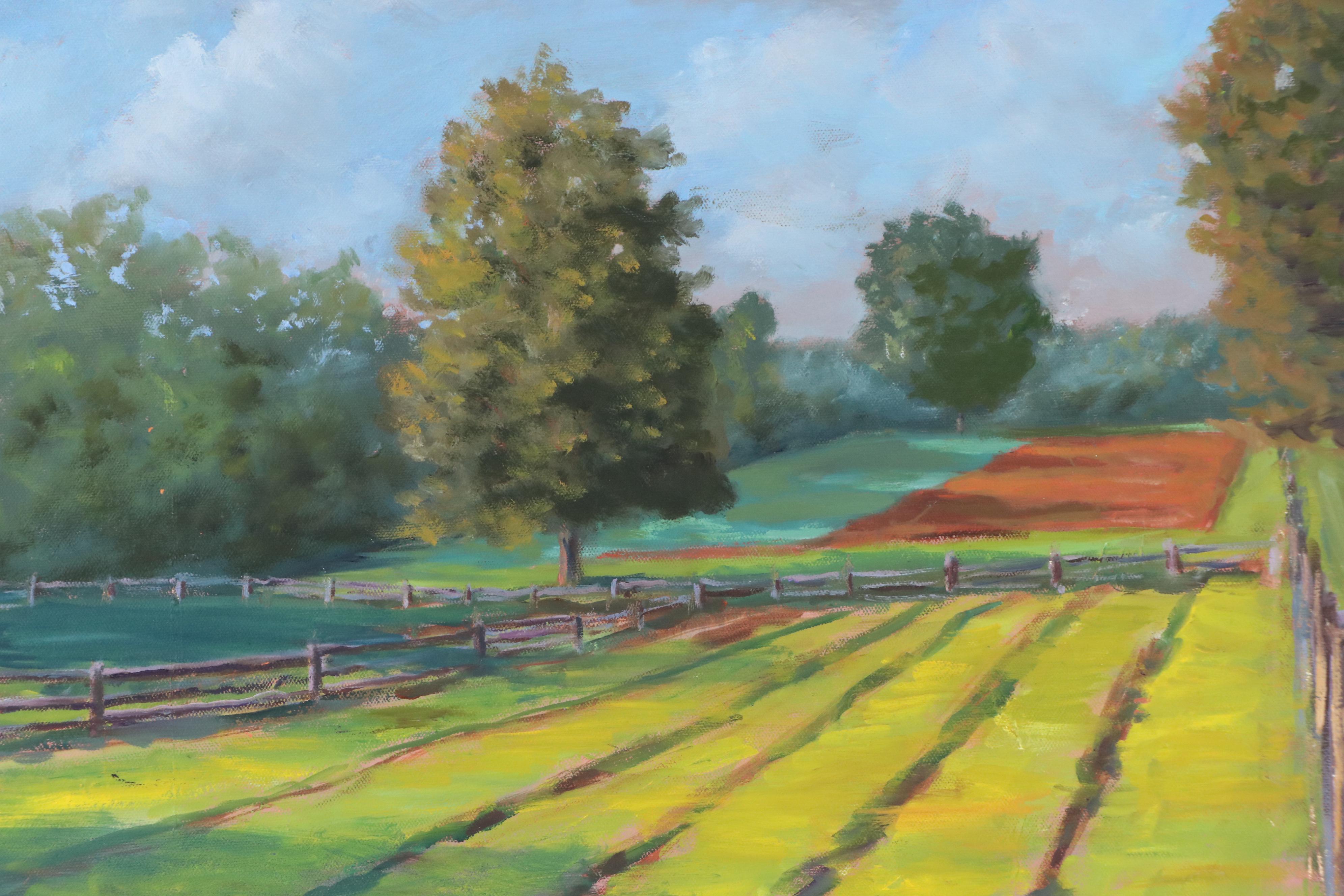 Larry Griggs Farm Landscape Acrylic Painting of Crop Field at Sunset