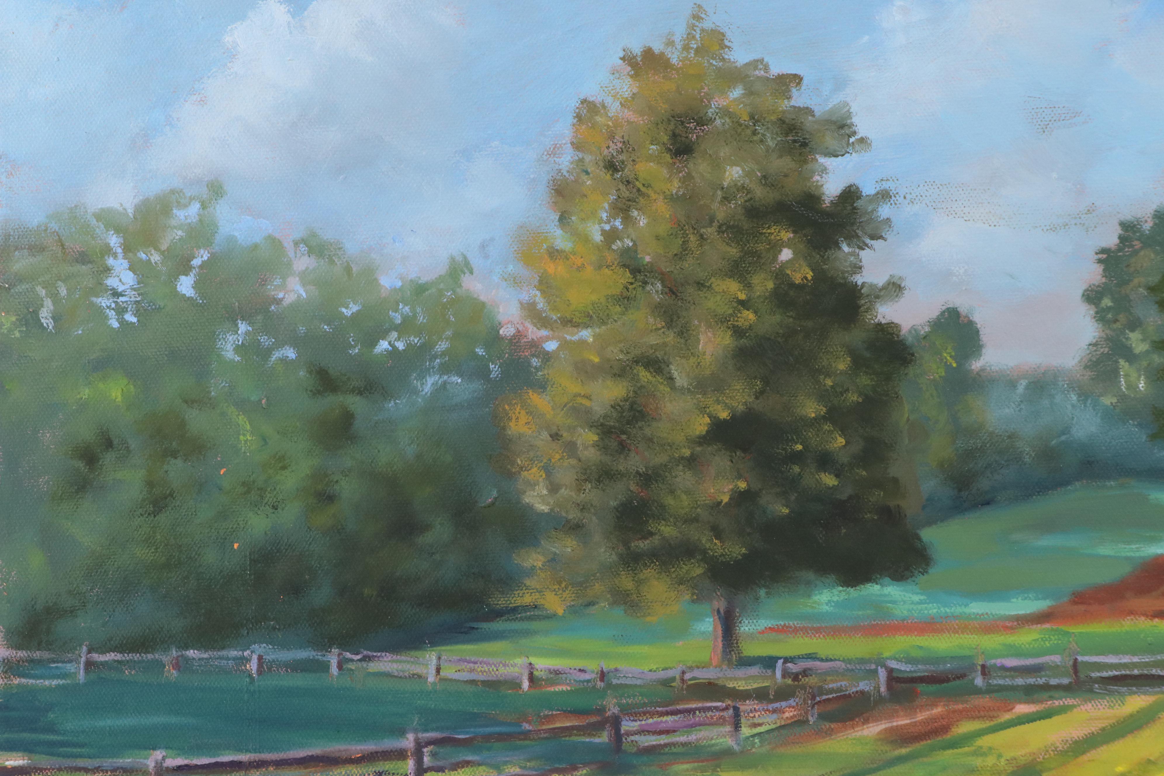 Larry Griggs Farm Landscape Acrylic Painting of Crop Field at Sunset