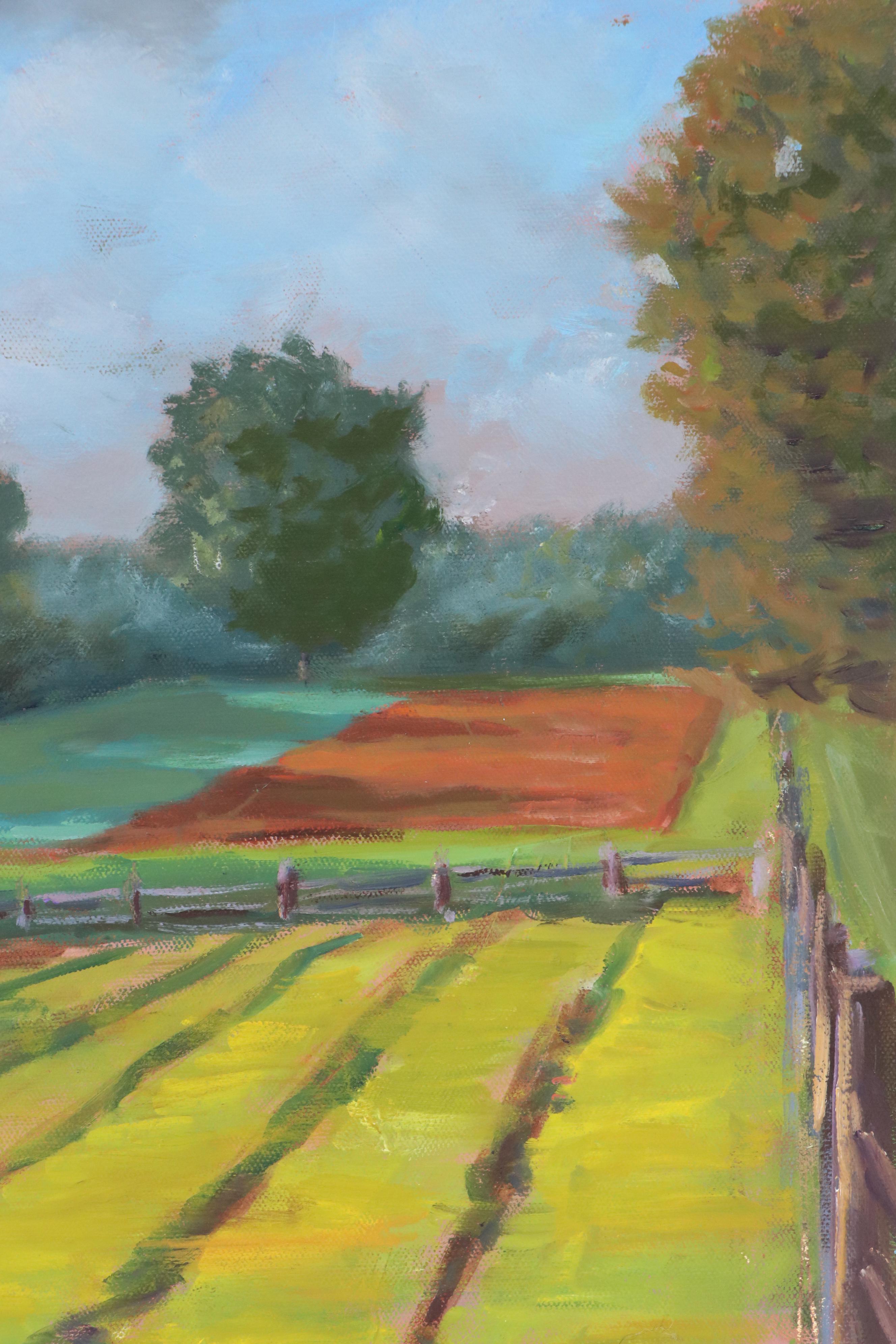 Larry Griggs Farm Landscape Acrylic Painting of Crop Field at Sunset