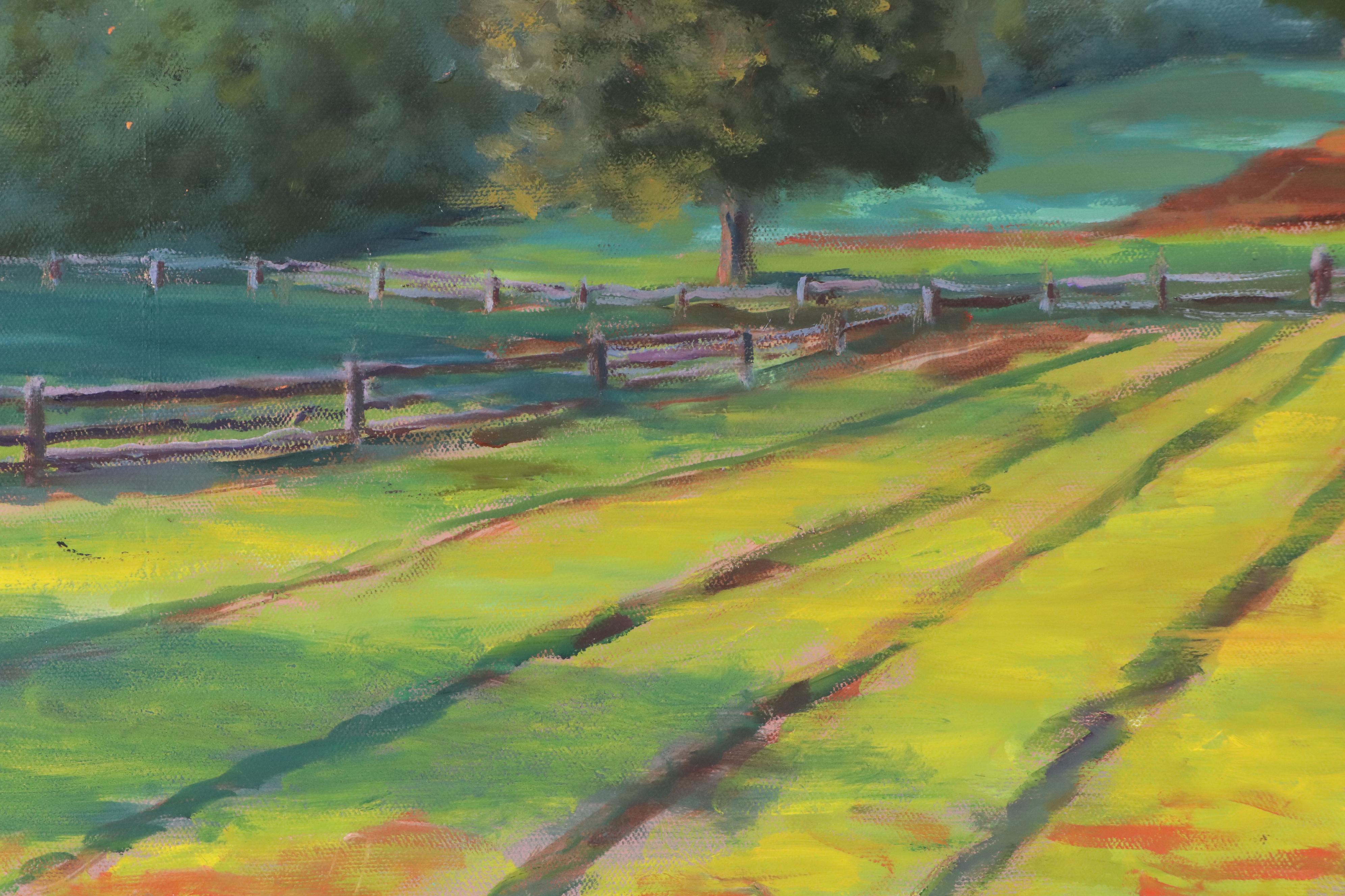 Larry Griggs Farm Landscape Acrylic Painting of Crop Field at Sunset