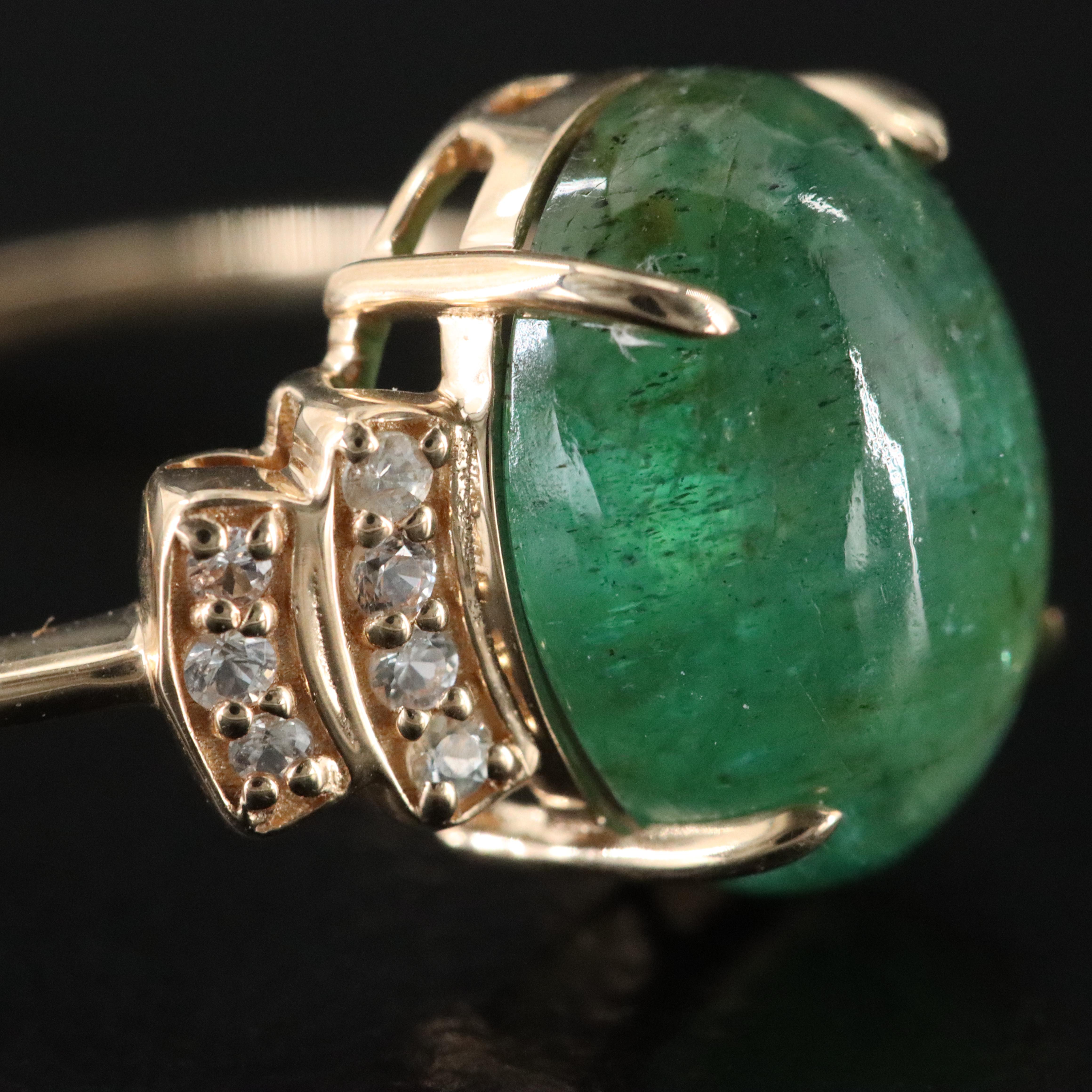 14K 4.82 CT Emerald and White Sapphire Ring