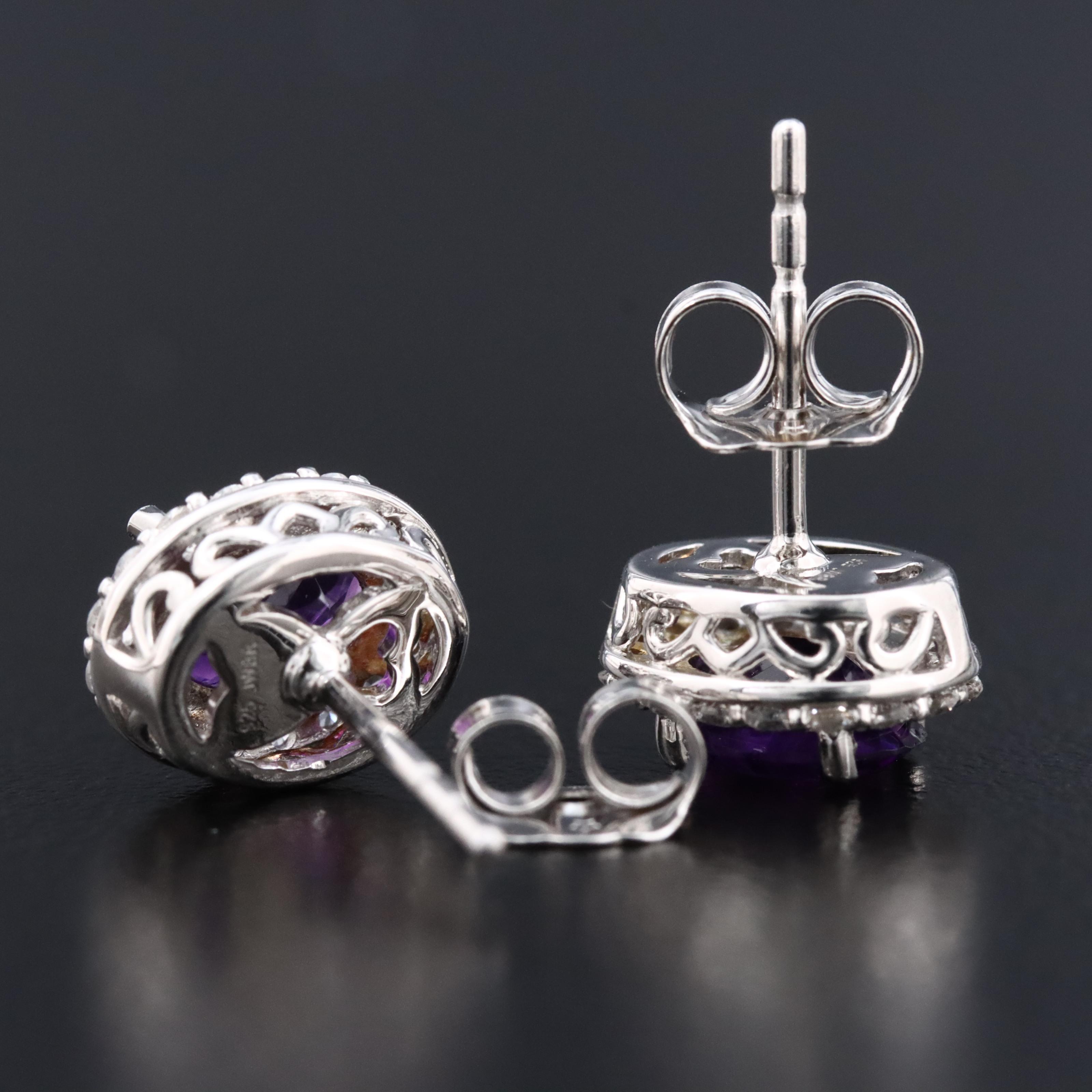 Sterling Amethyst and Sapphire Halo Stud Earrings