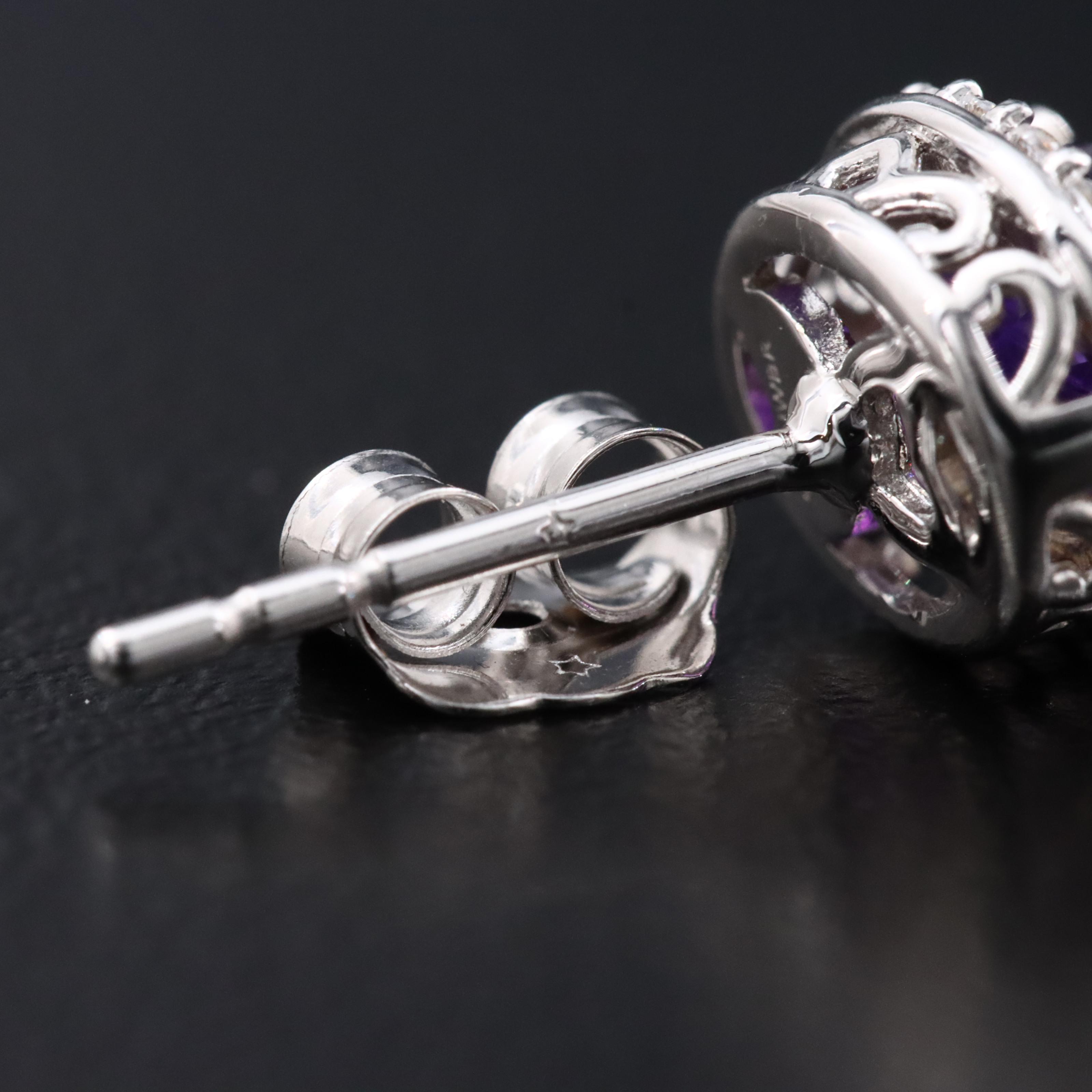 Sterling Amethyst and Sapphire Halo Stud Earrings