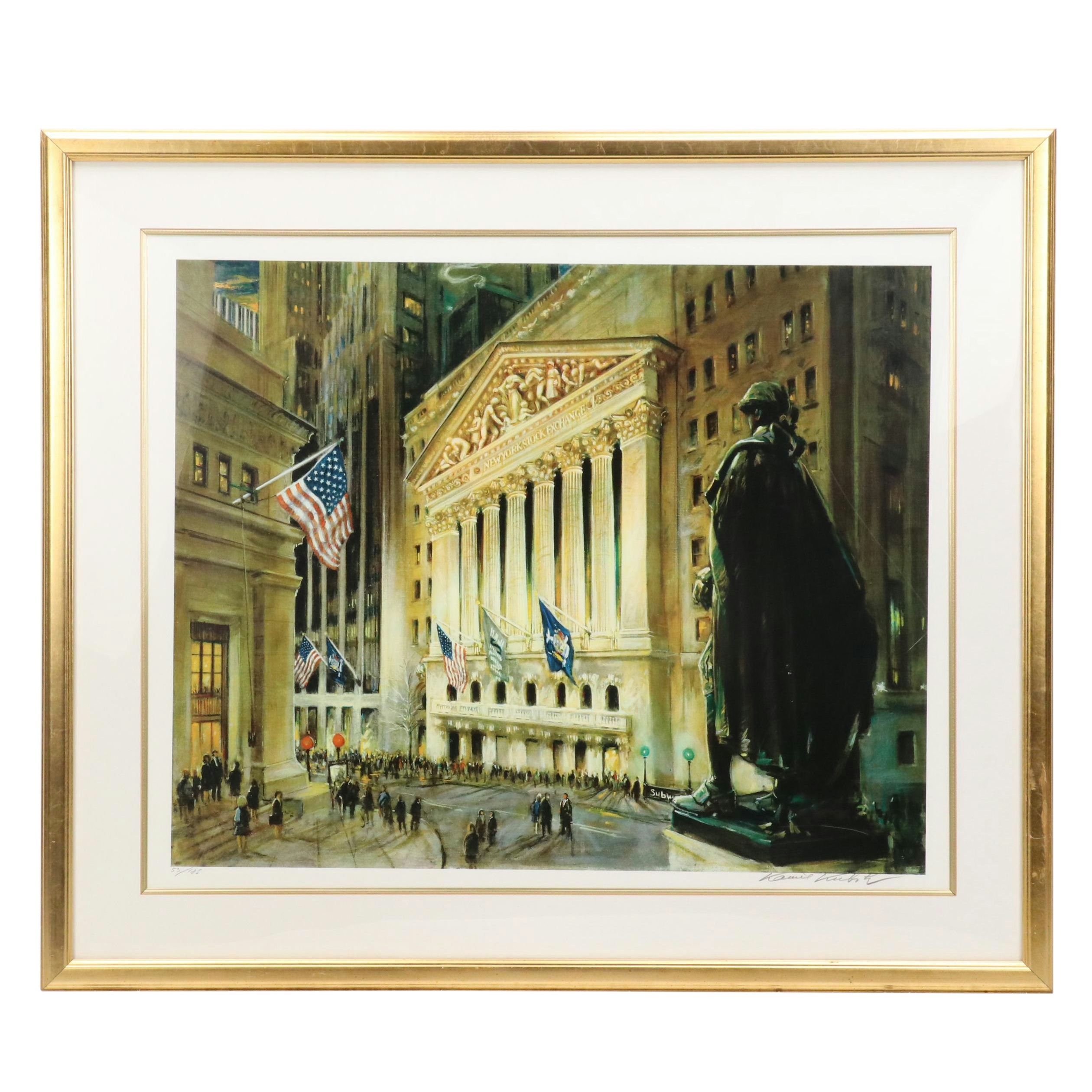 Kamil Kubik Offset Lithograph "Wall Street at Night"