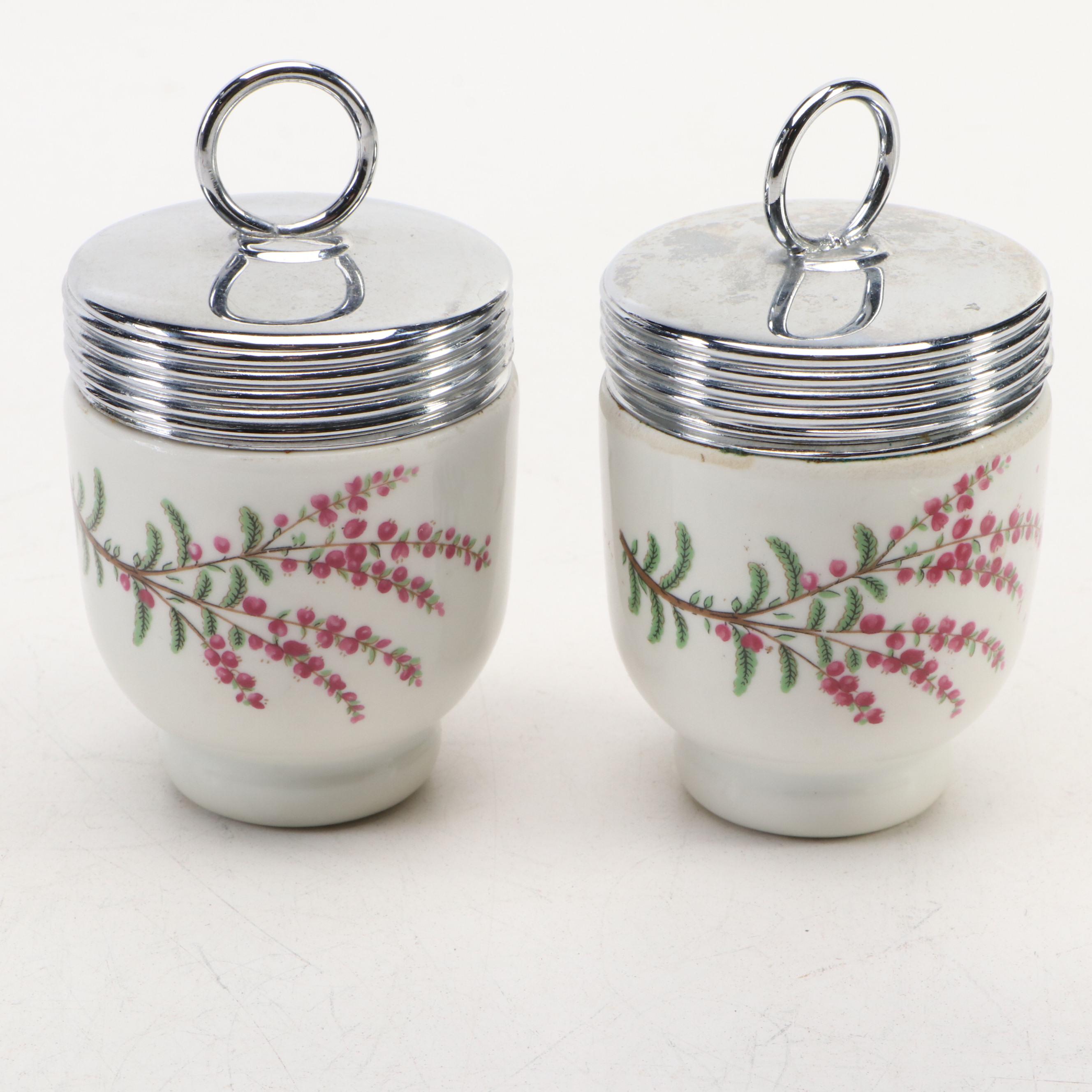 Tiffany for Crown Staffordshire "Evergreen" Cup and Saucer with Egg Coddlers