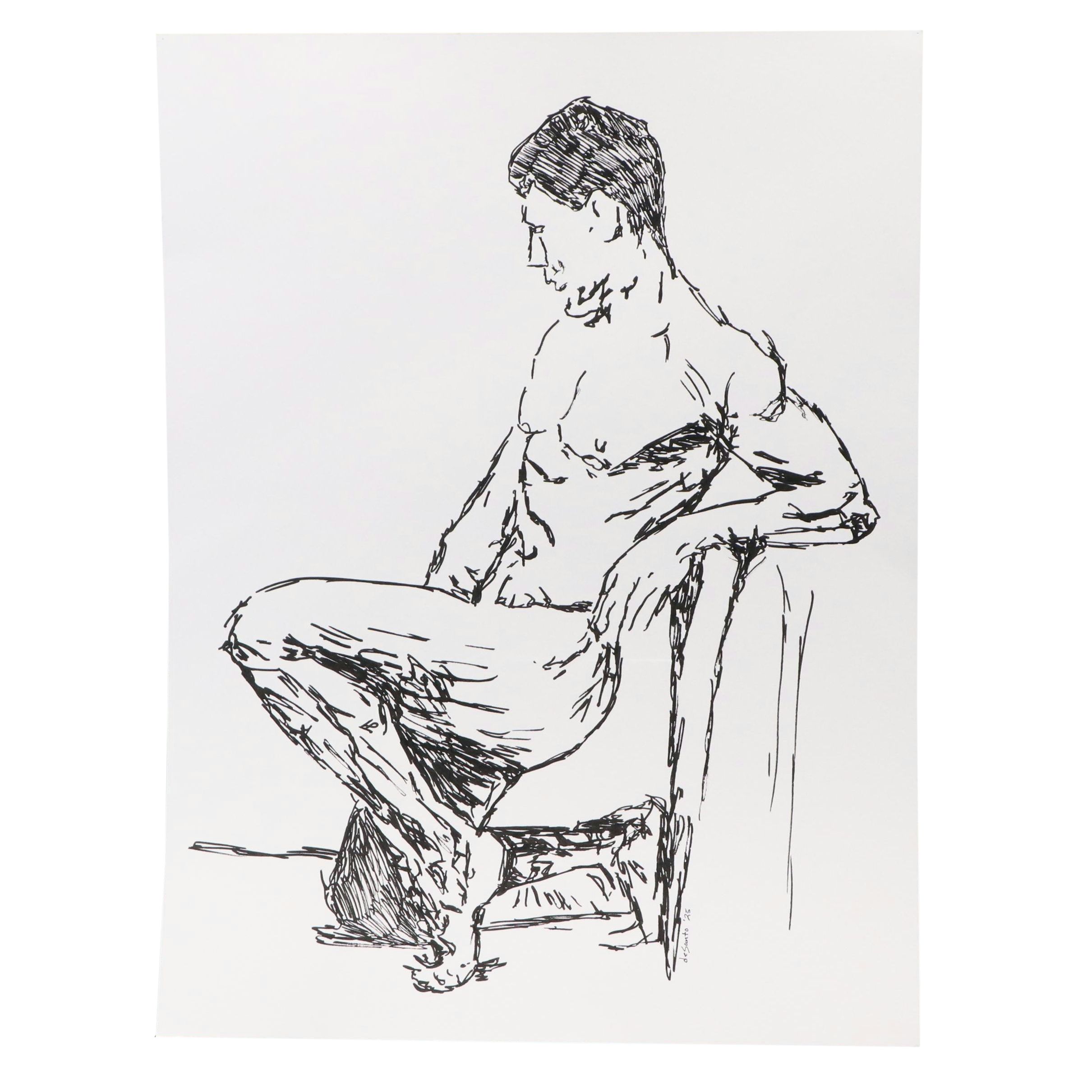 deSanto Stylized Figural Stylized Ink Drawing "Solitude in Motion," 2025