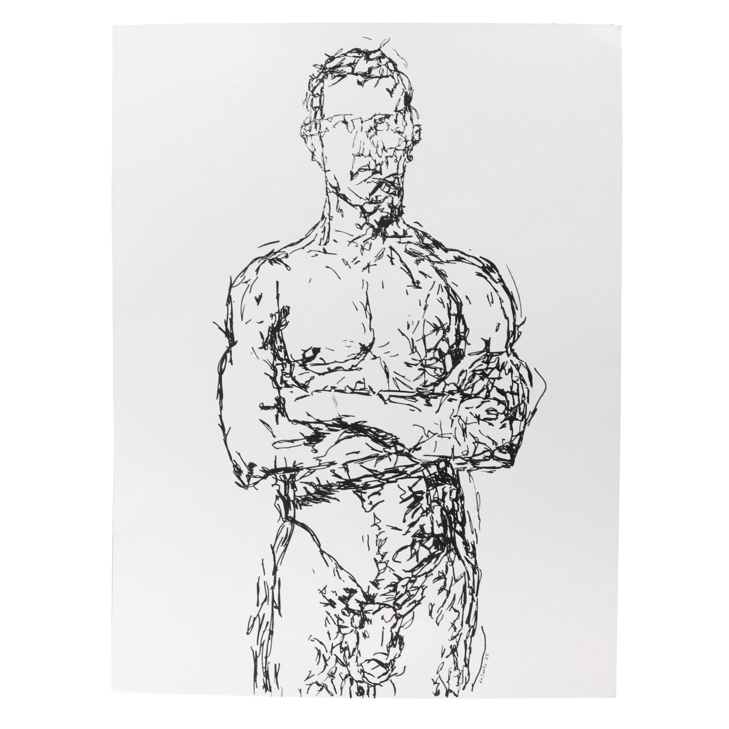 deSanto Stylized Figural Ink Drawing "Echo of Stillness," 2025