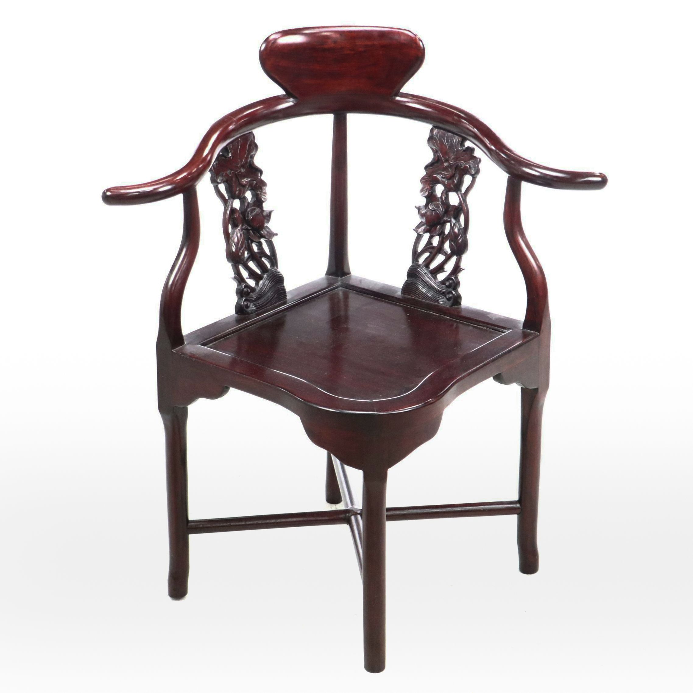 Chinese Style Carved Mahogany Corner Armchair