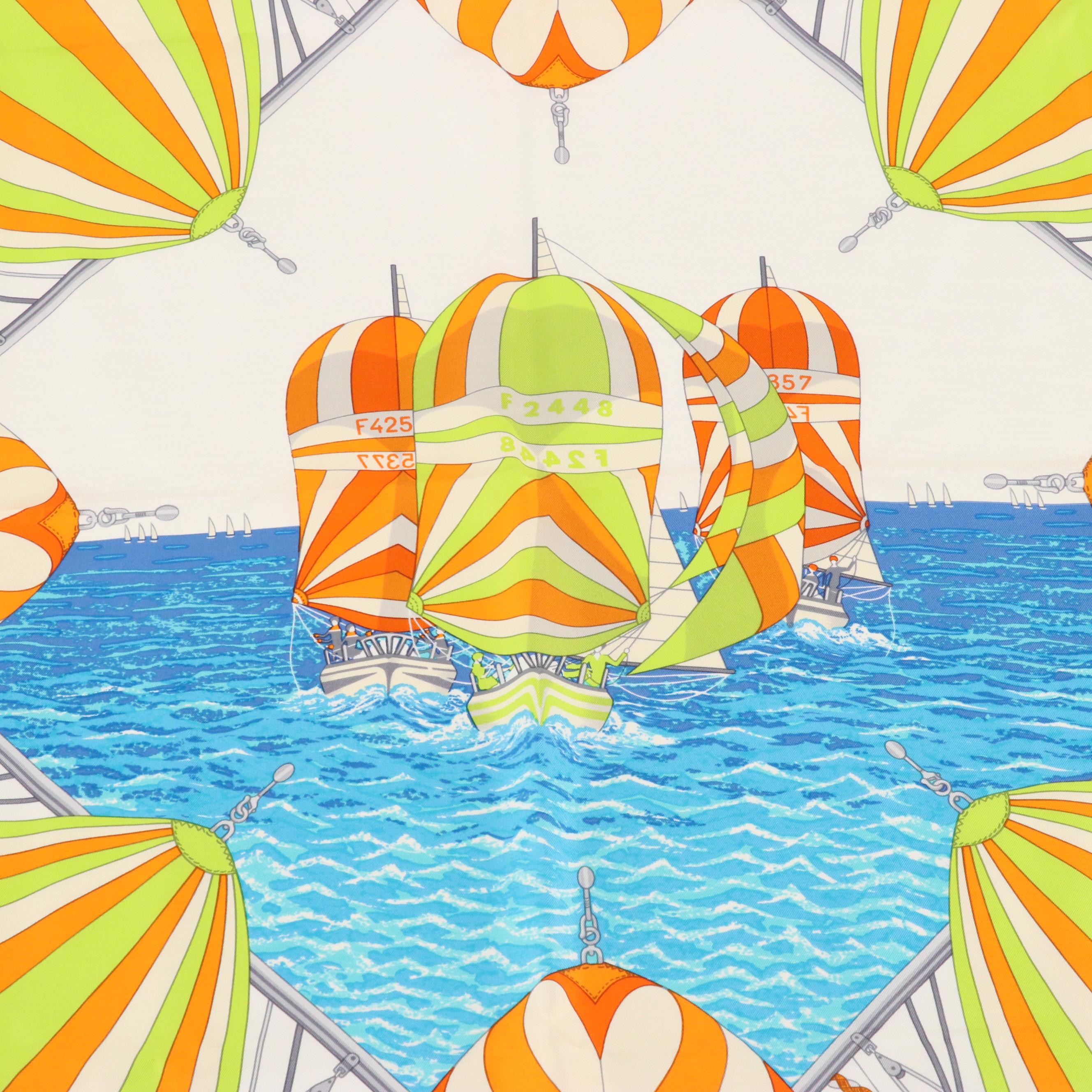 Hermès "Spinnakers" Scarf 90 in Silk Twill with Box