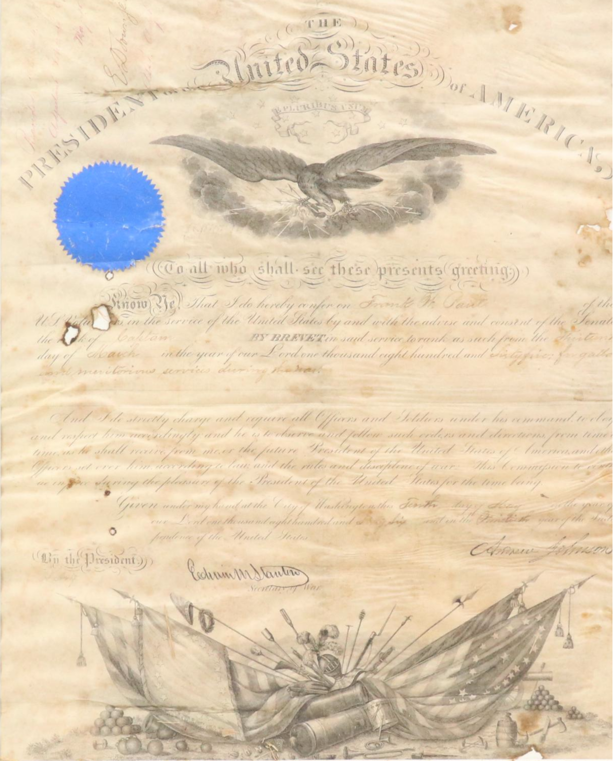 Post-American Civil War Era Military Document, 1866