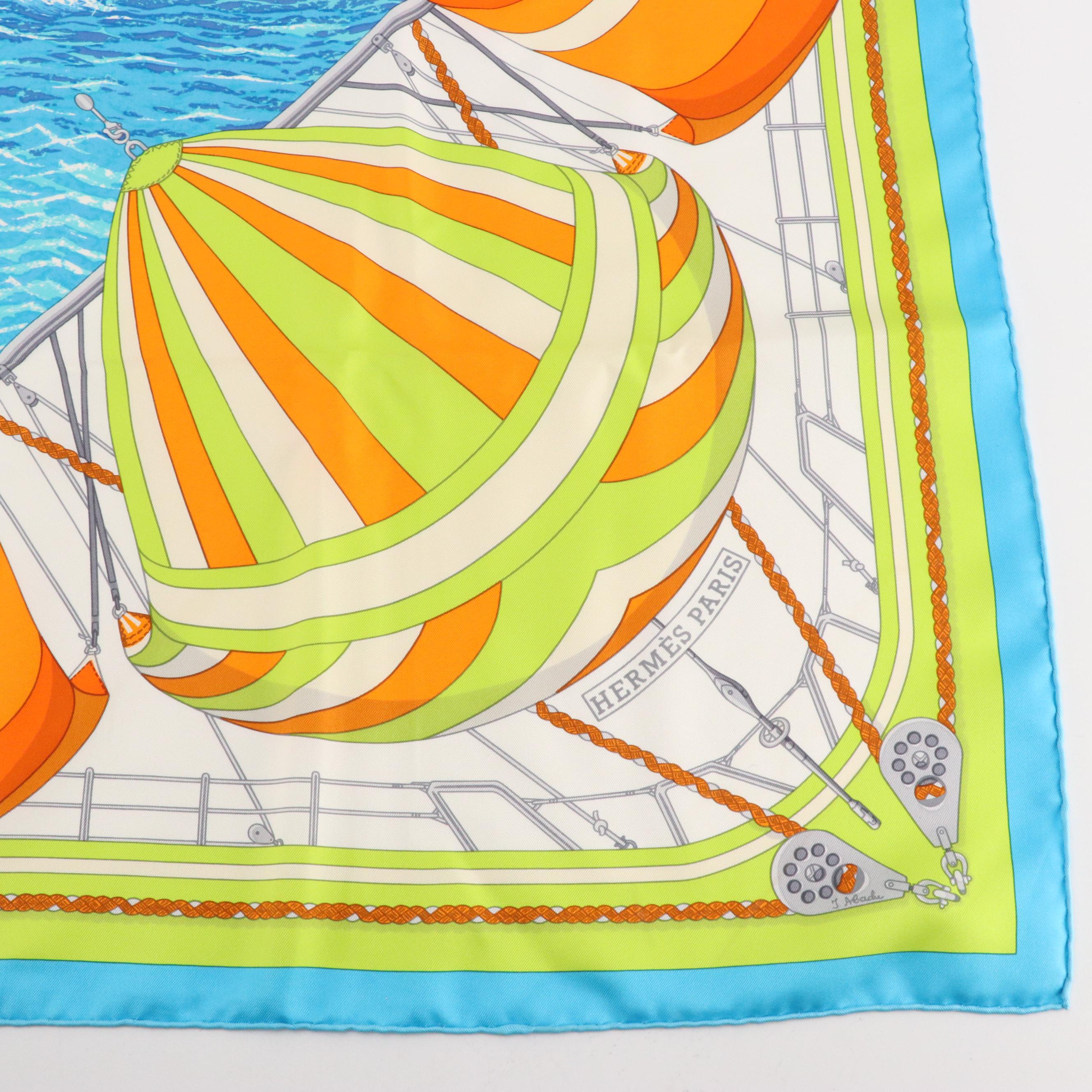 Hermès "Spinnakers" Scarf 90 in Silk Twill with Box