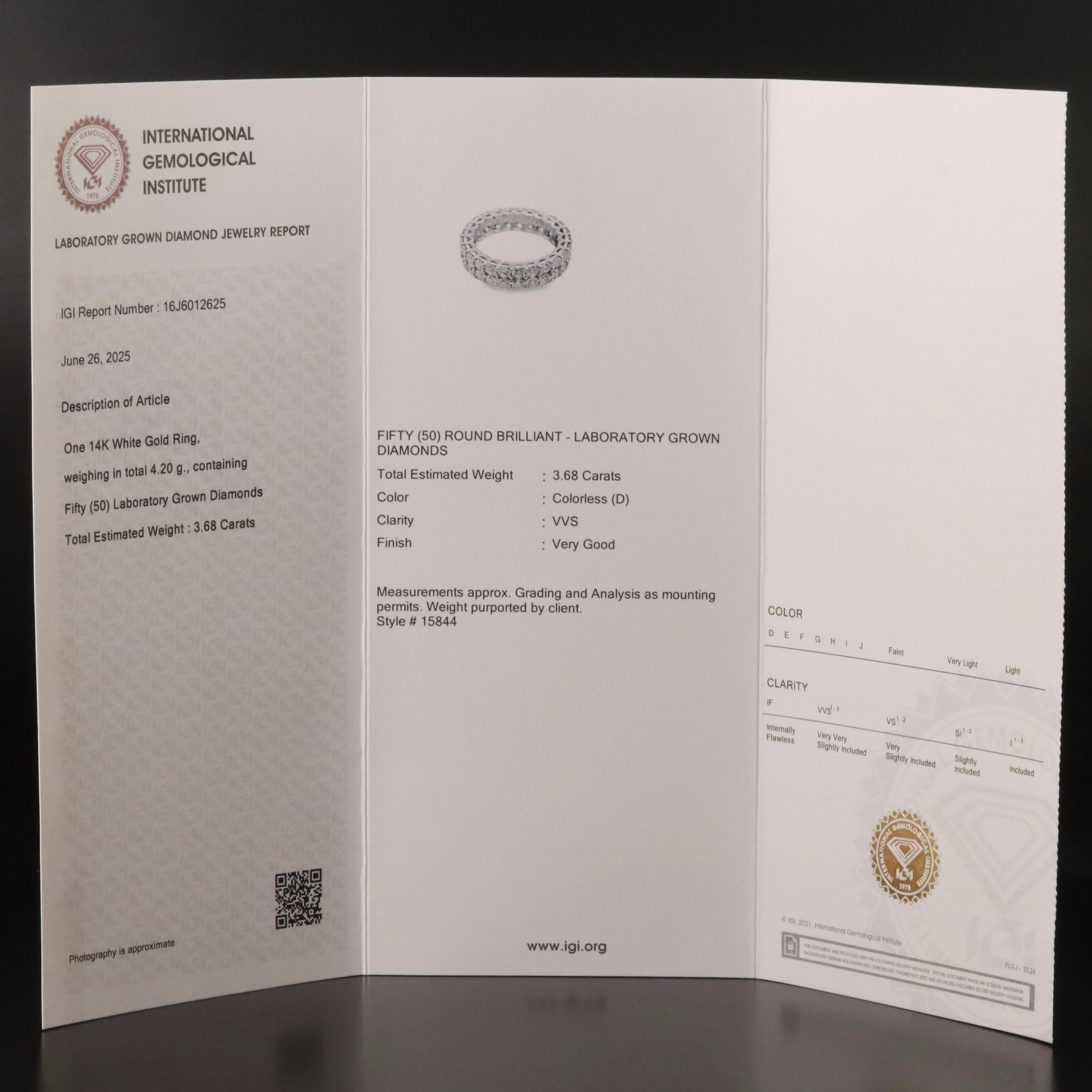 14K 3.68 CTW Lab Grown Diamond Eternity Ring with IGI Report