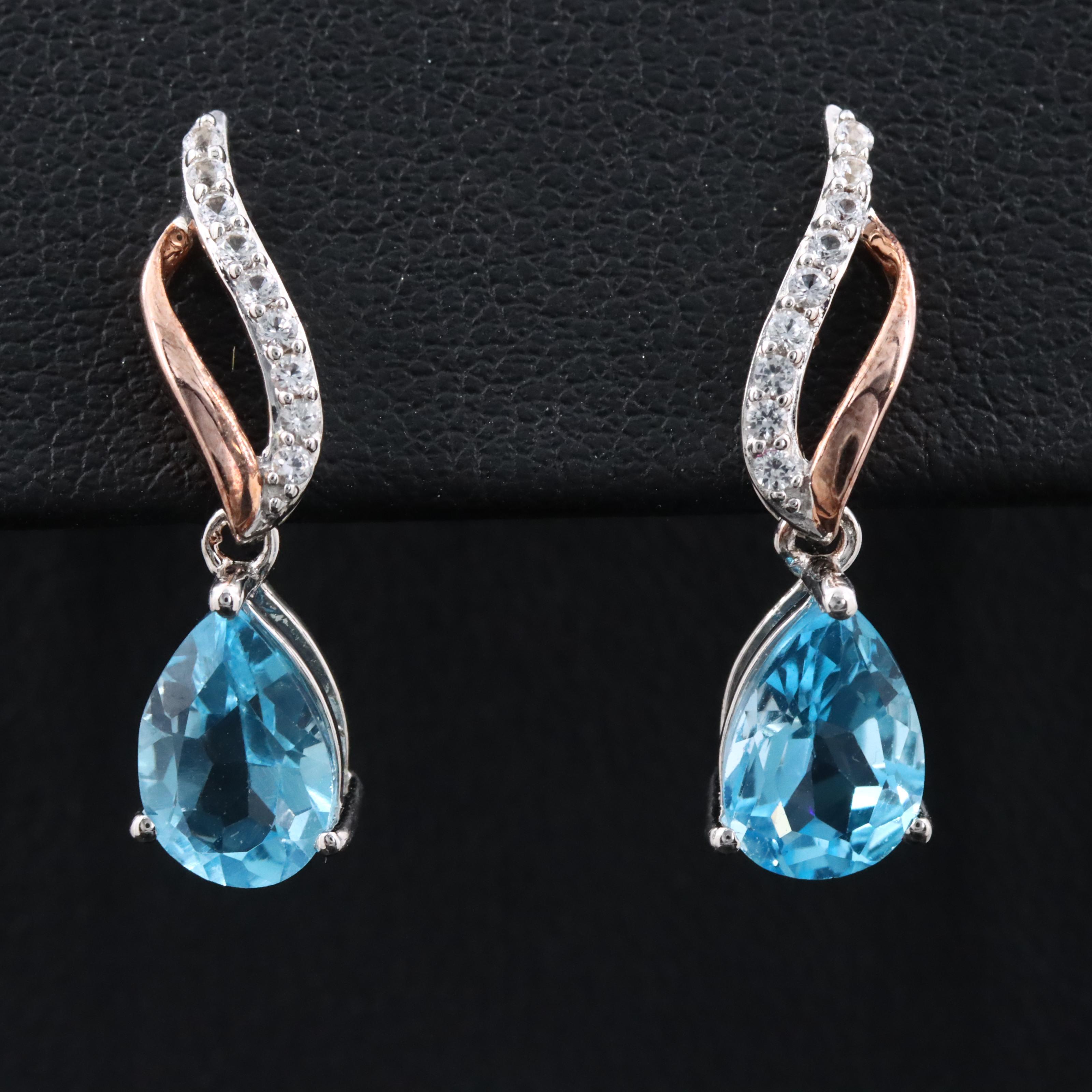 Sterling Swiss Blue Topaz and Sapphire Drop Earrings