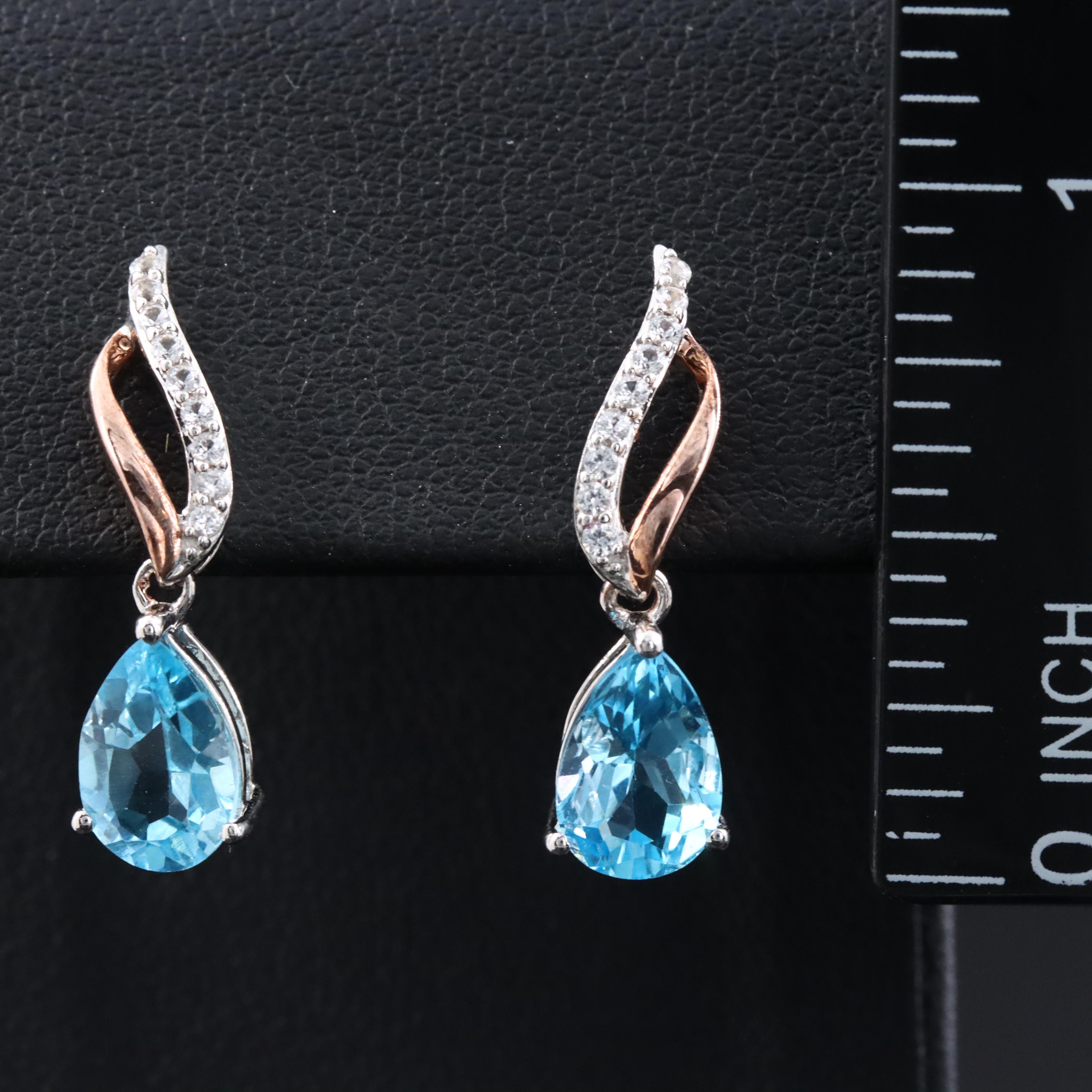 Sterling Swiss Blue Topaz and Sapphire Drop Earrings