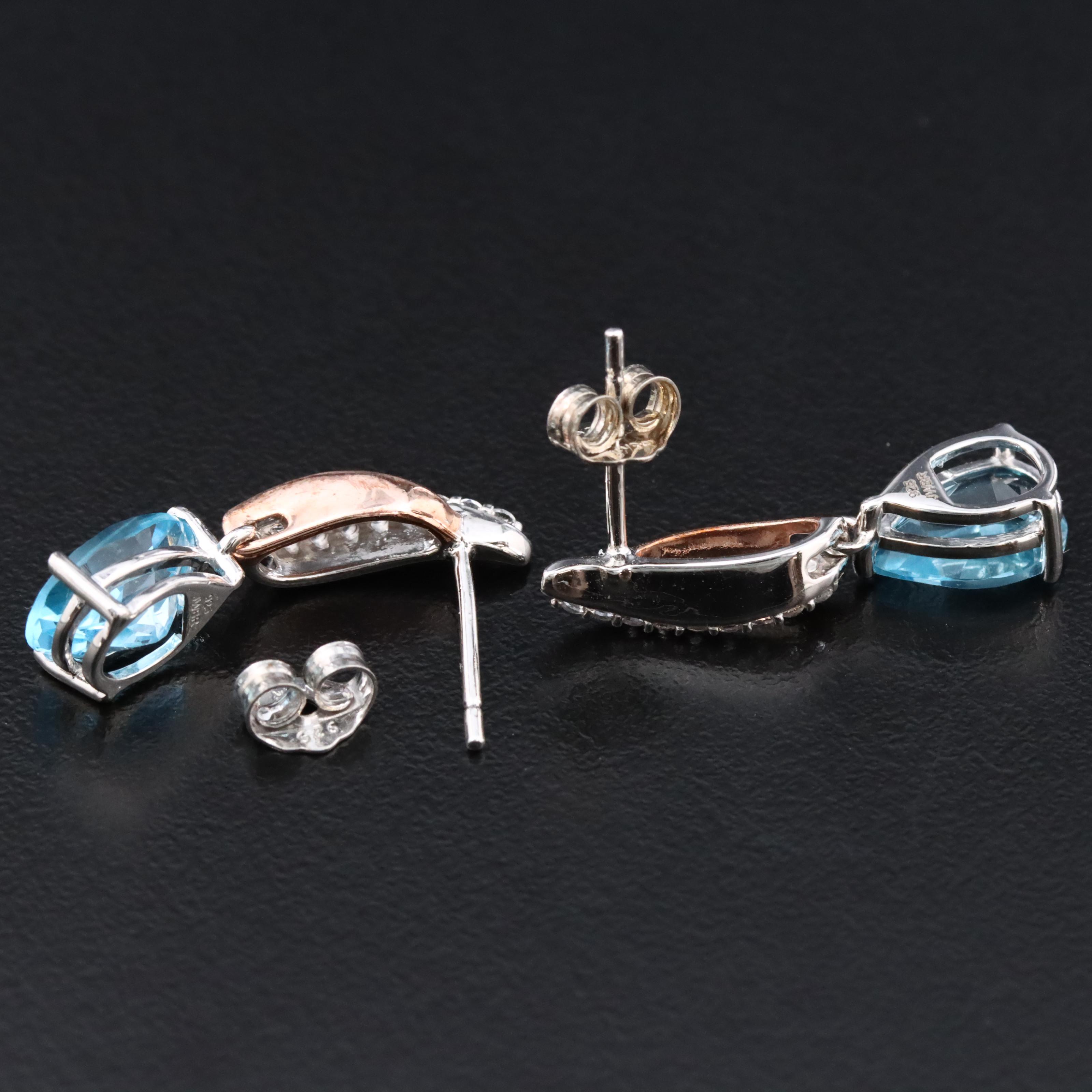 Sterling Swiss Blue Topaz and Sapphire Drop Earrings