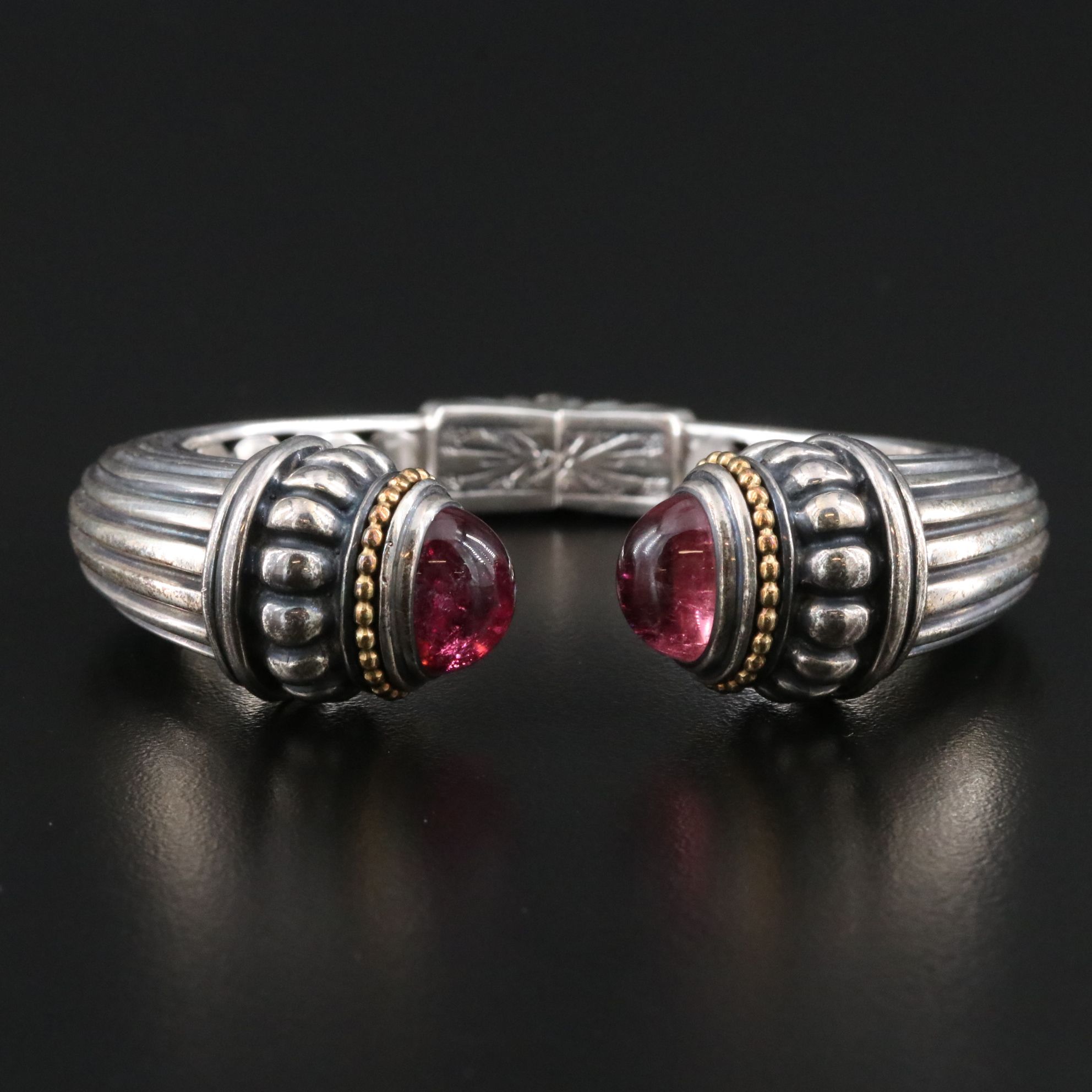 Caviar by Lagos Sterling and Pink Tourmaline Hinged Cuff with 18K Accents