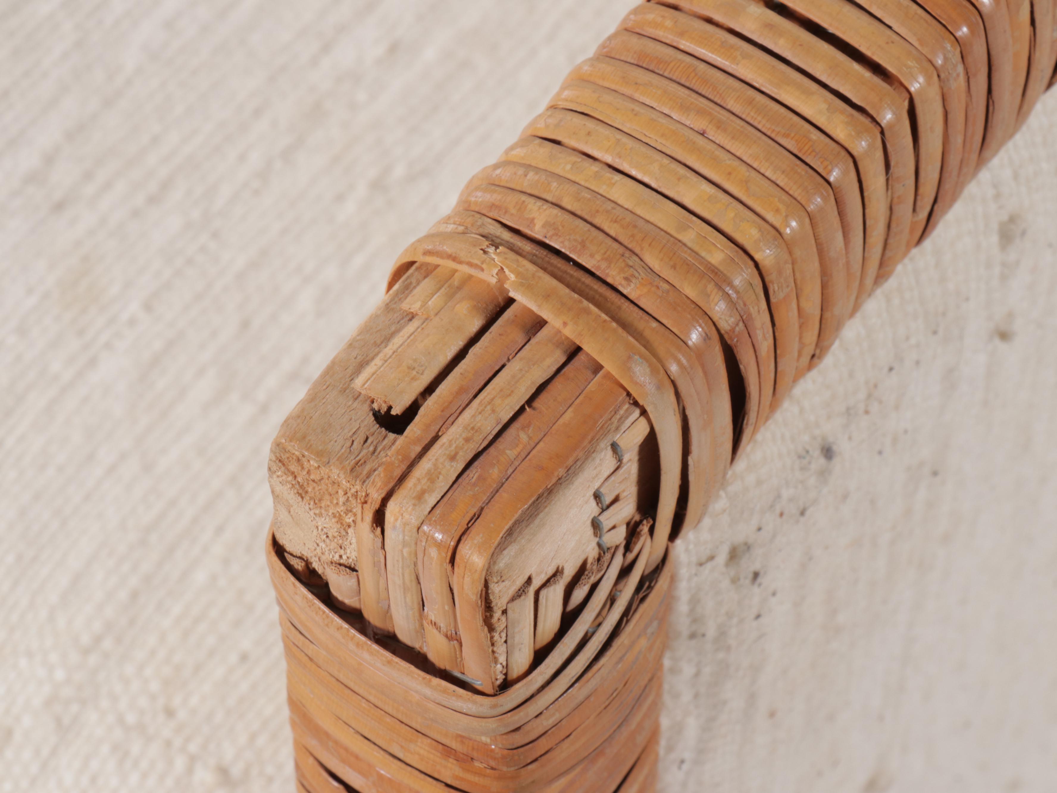 Rattan and Chenille Upholstered Sofa