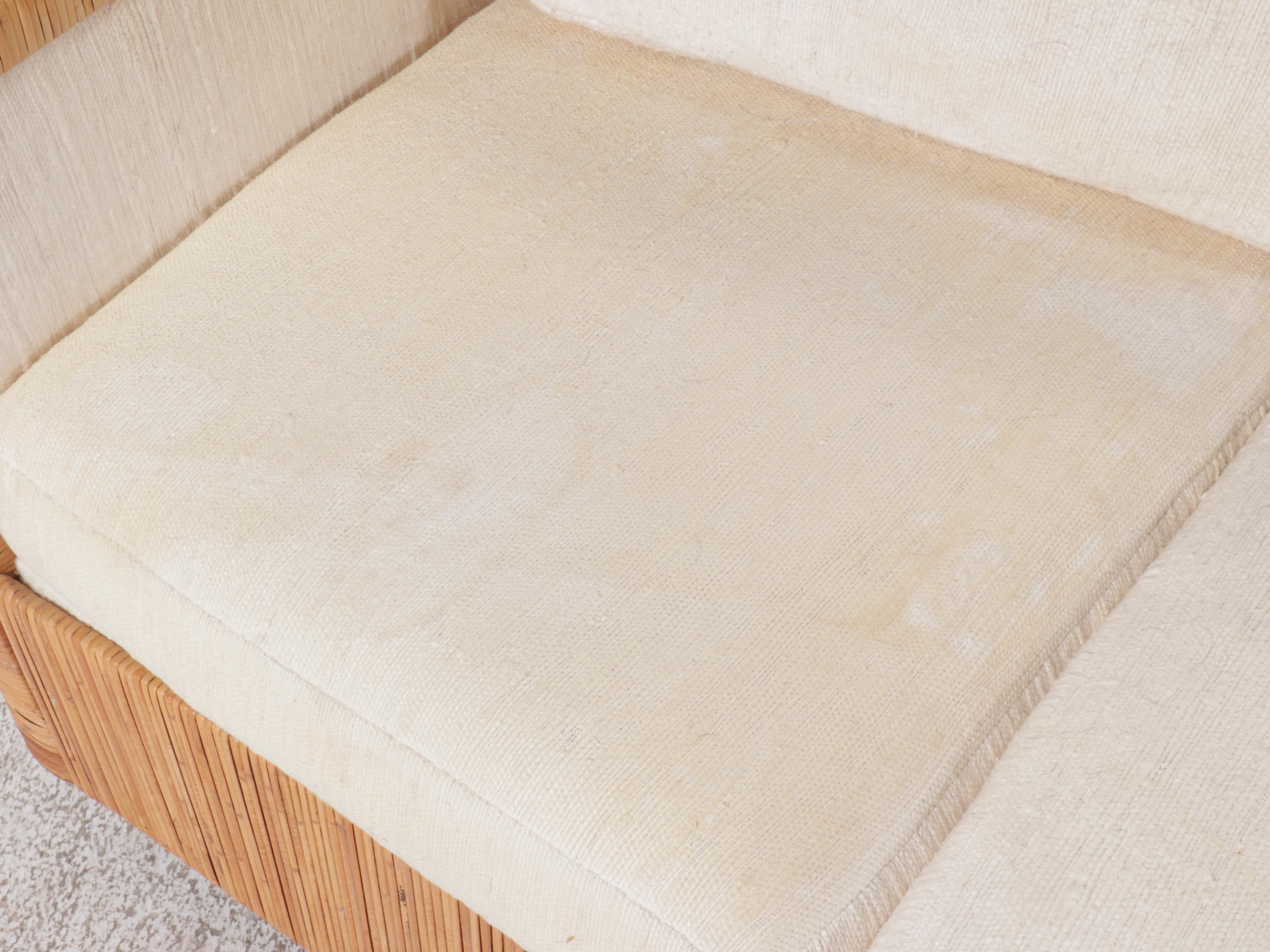 Rattan and Chenille Upholstered Sofa