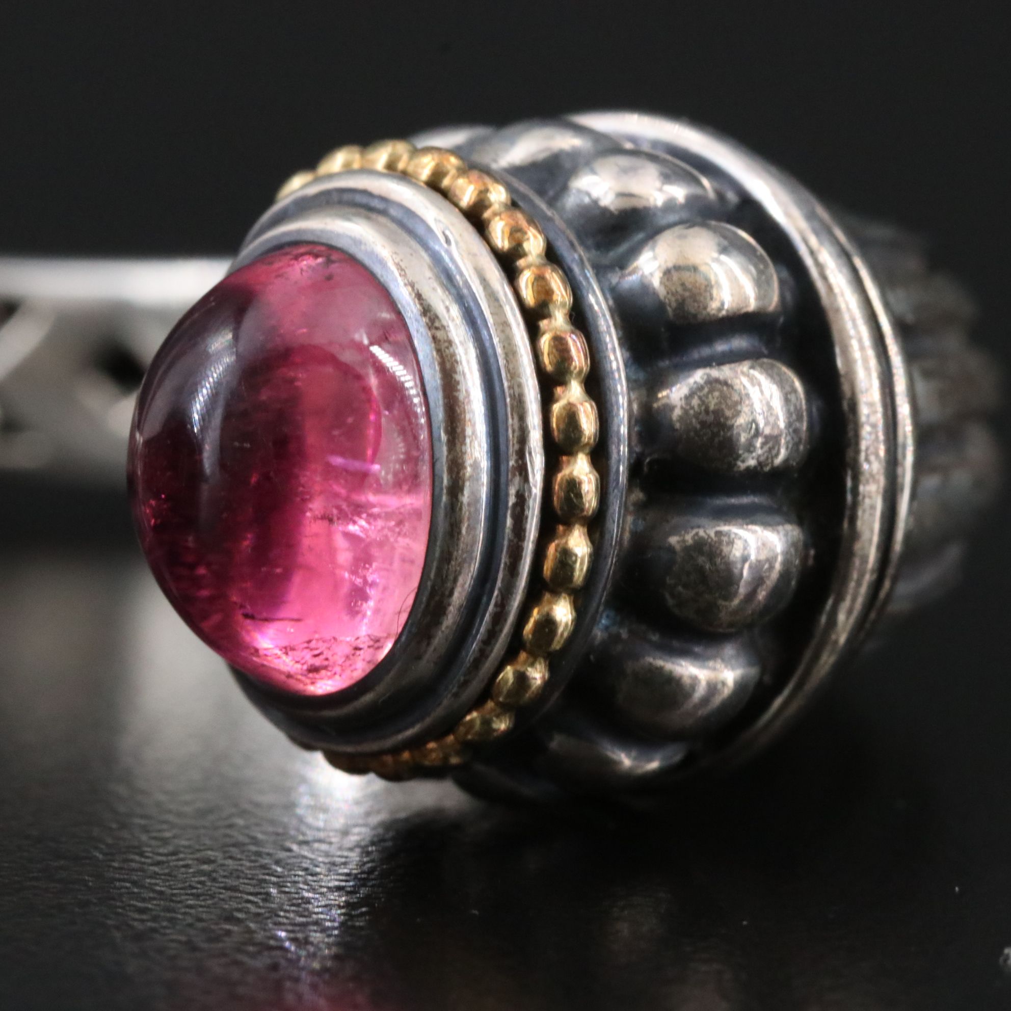 Caviar by Lagos Sterling and Pink Tourmaline Hinged Cuff with 18K Accents