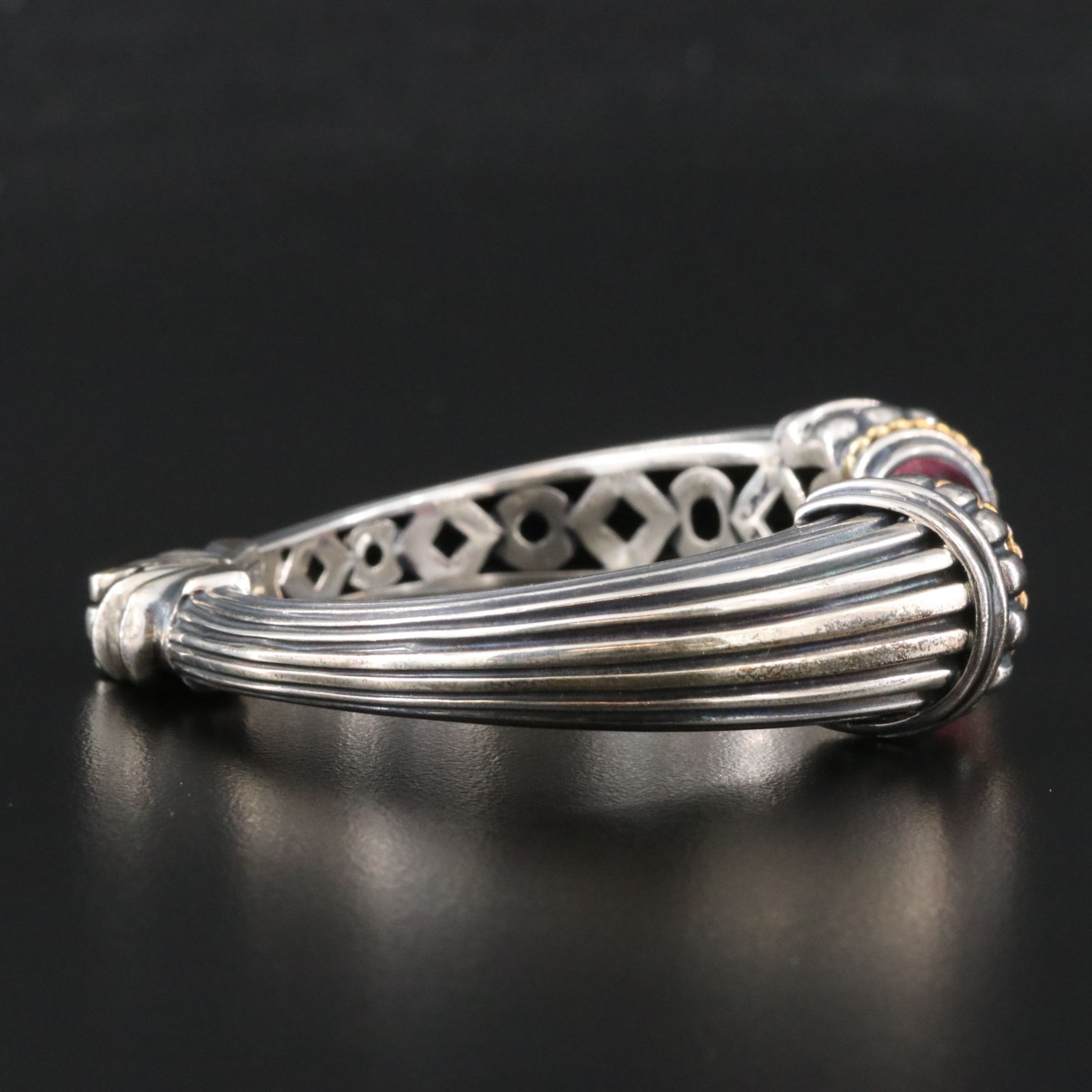 Caviar by Lagos Sterling and Pink Tourmaline Hinged Cuff with 18K Accents