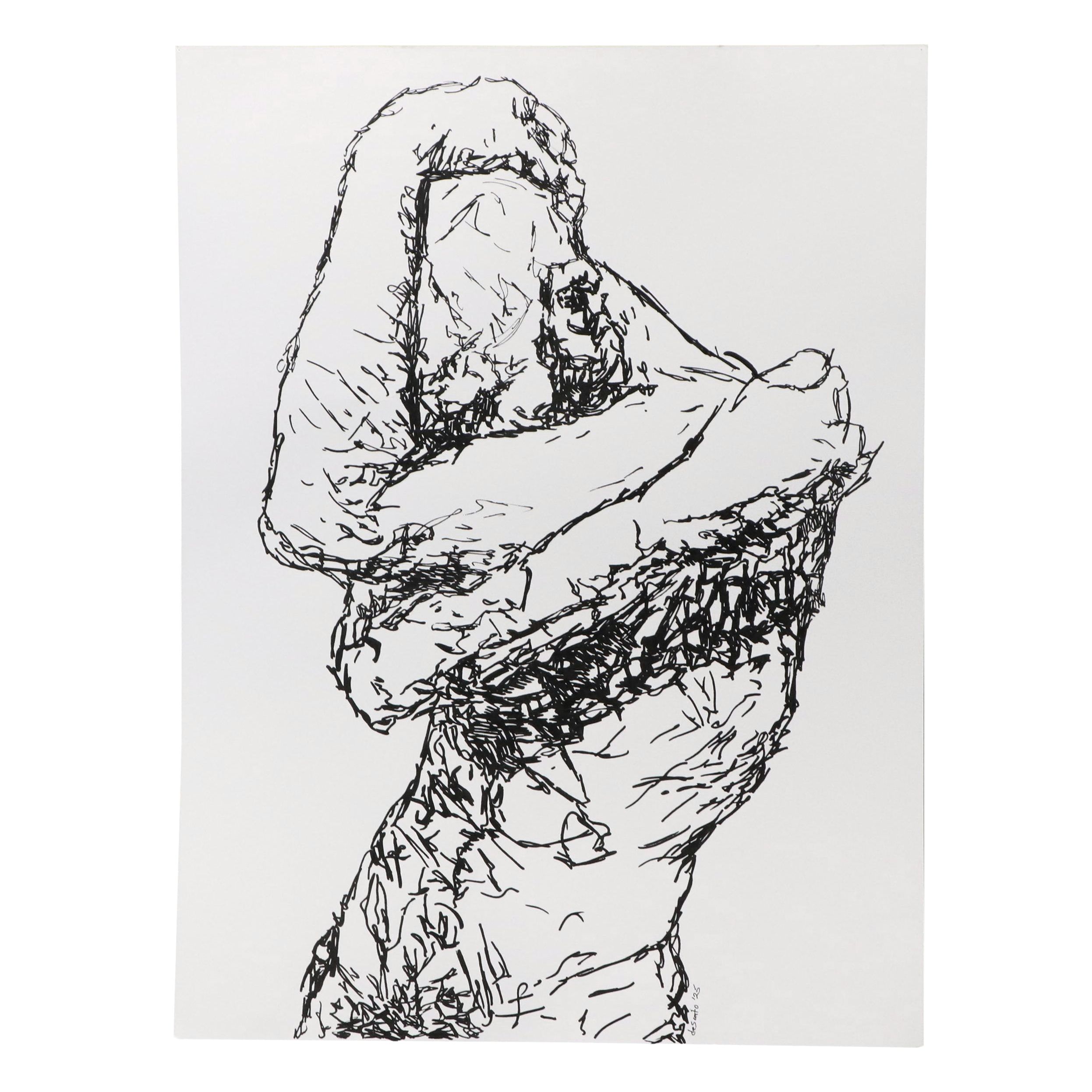 deSanto Stylized Figural Stylized Ink Drawing "Within the Fold," 2025