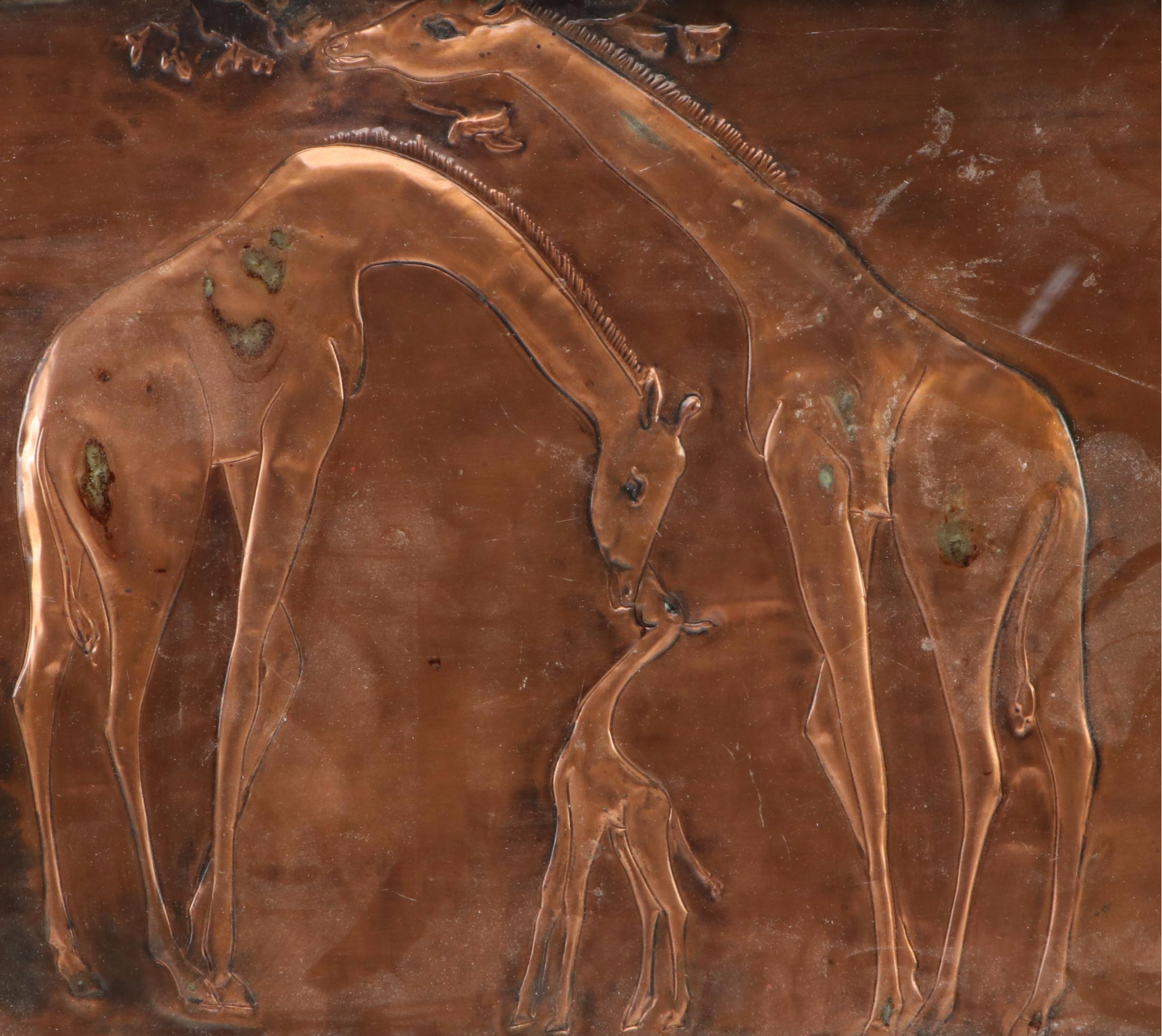 Harry W. Longfellow Chased Metal Relief of Giraffe Family