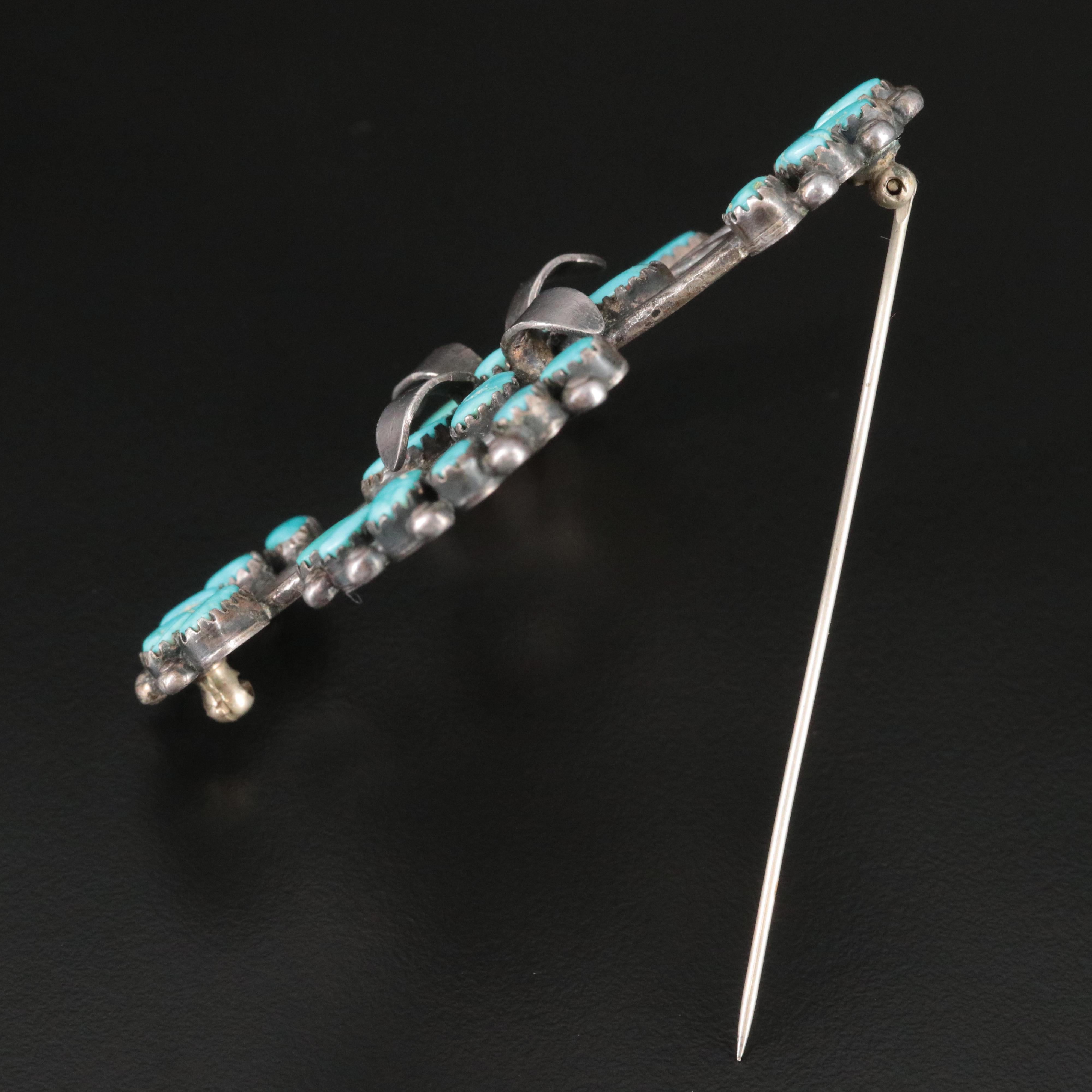 Southwestern Style Sterling Turquoise Flower Brooch