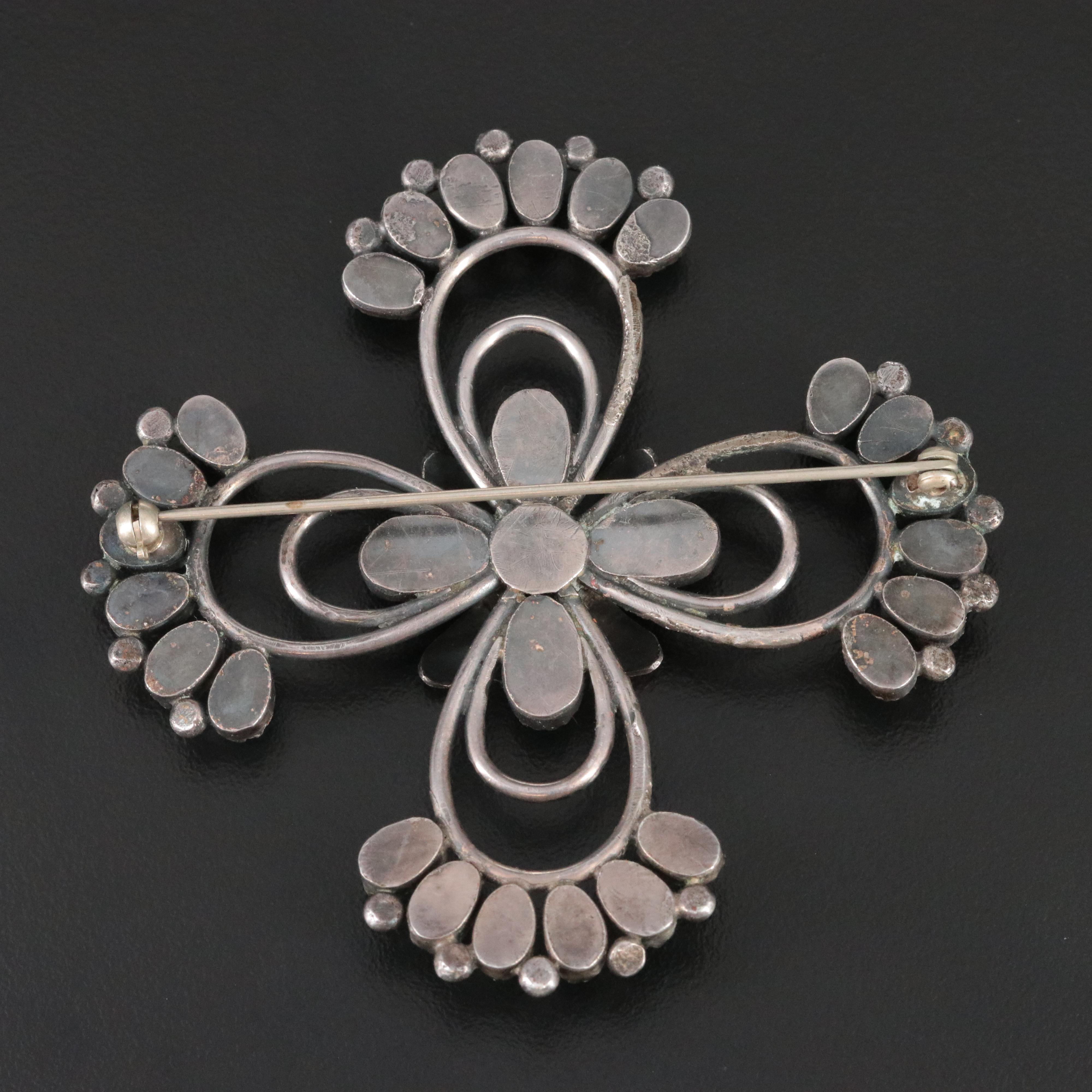 Southwestern Style Sterling Turquoise Flower Brooch