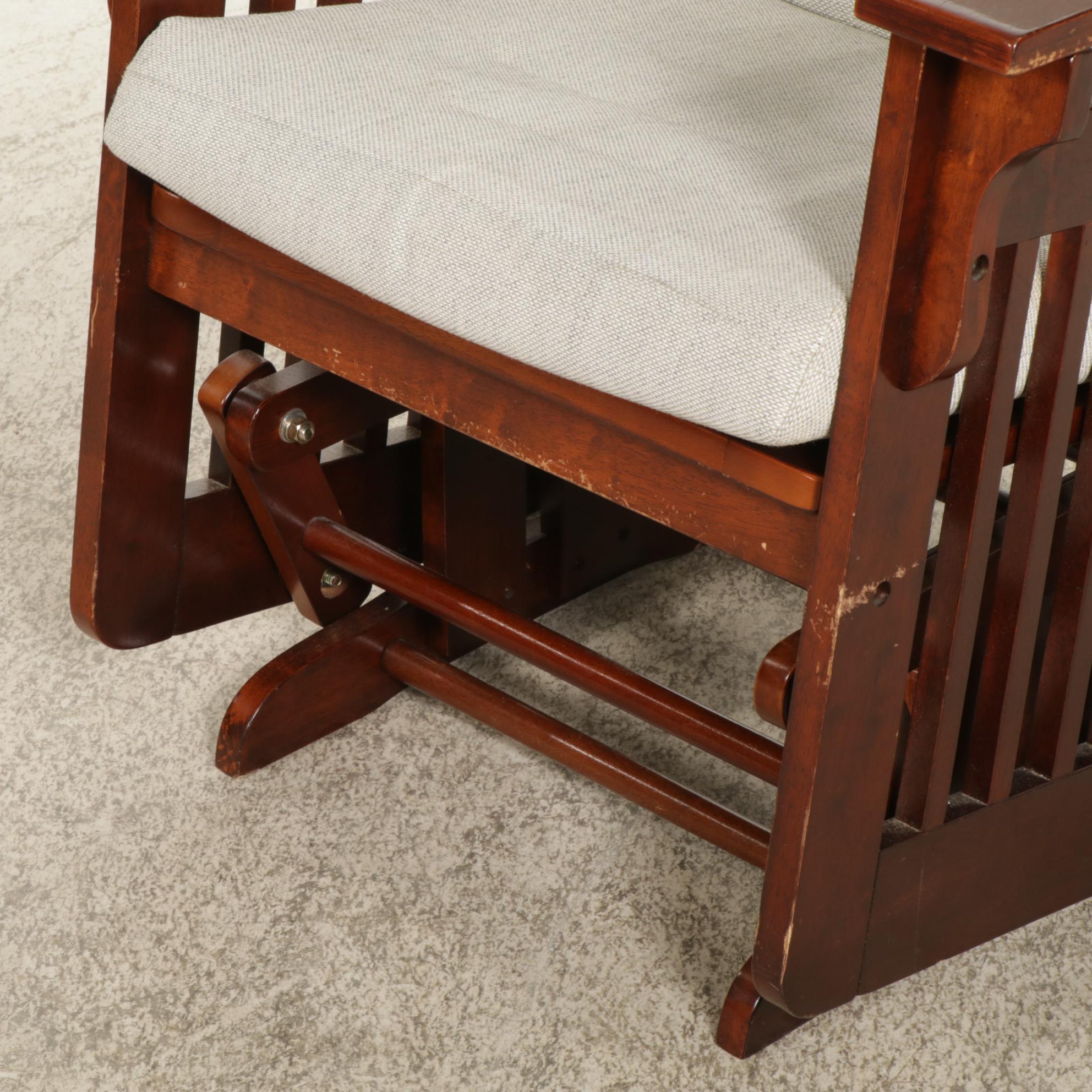 Mission Style Wood Stationary Rocker and Footstool, 21st Century