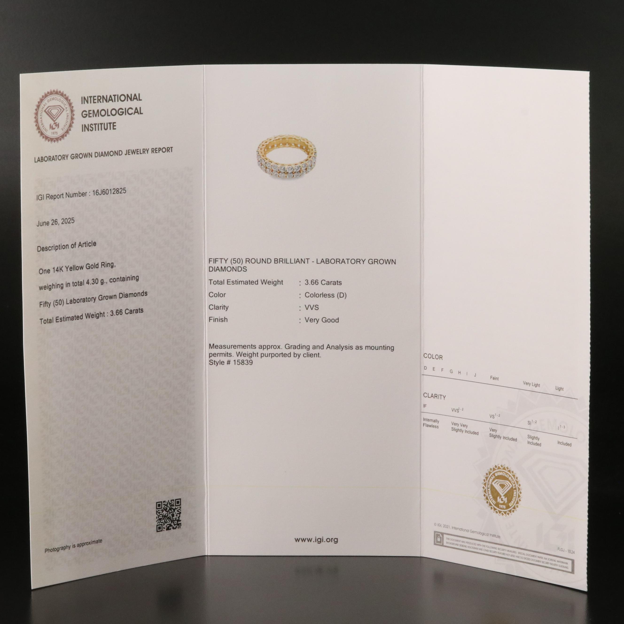 14K 3.66 CTW Lab Grown Diamond Eternity Ring with IGI Report