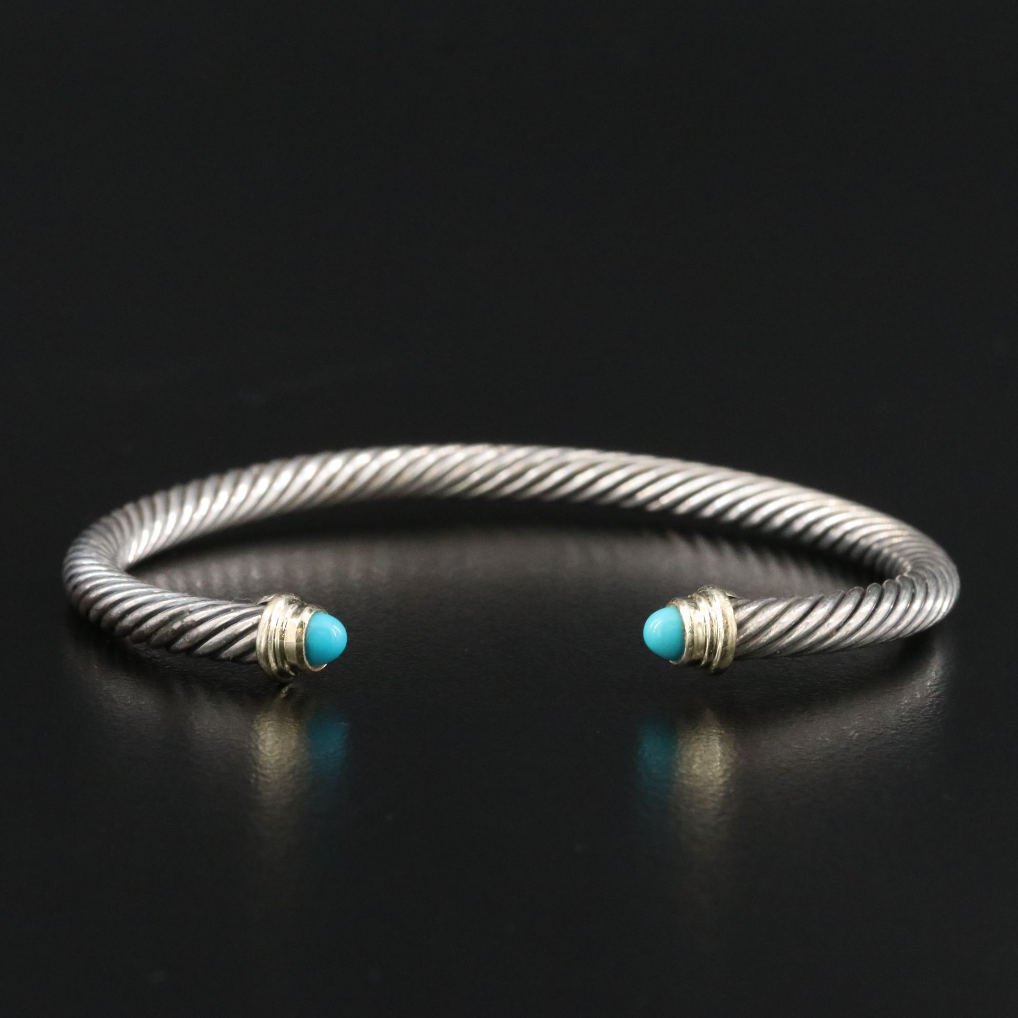 David Yurman Sterling, 18K and Turquoise Cable Cuff