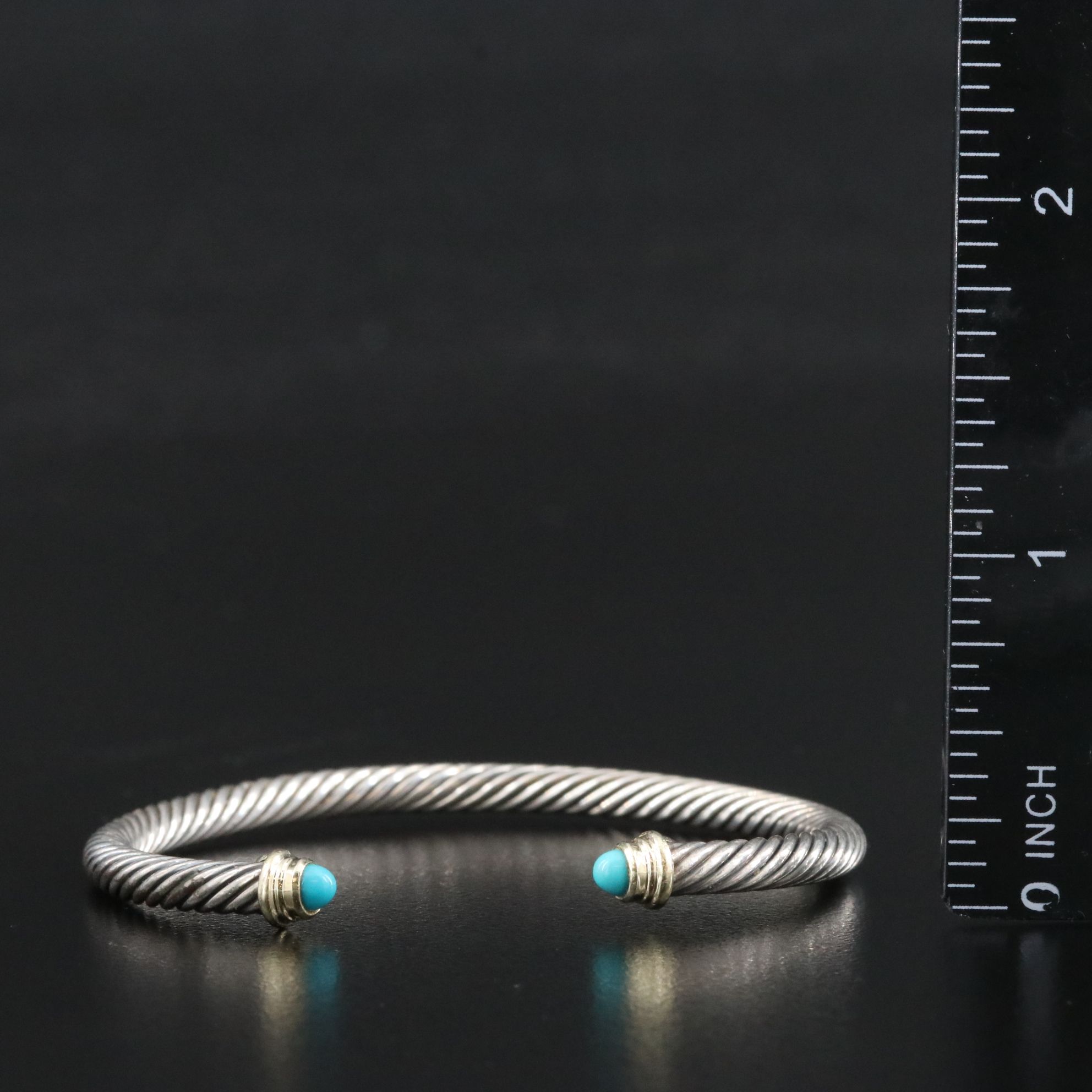 David Yurman Sterling, 18K and Turquoise Cable Cuff
