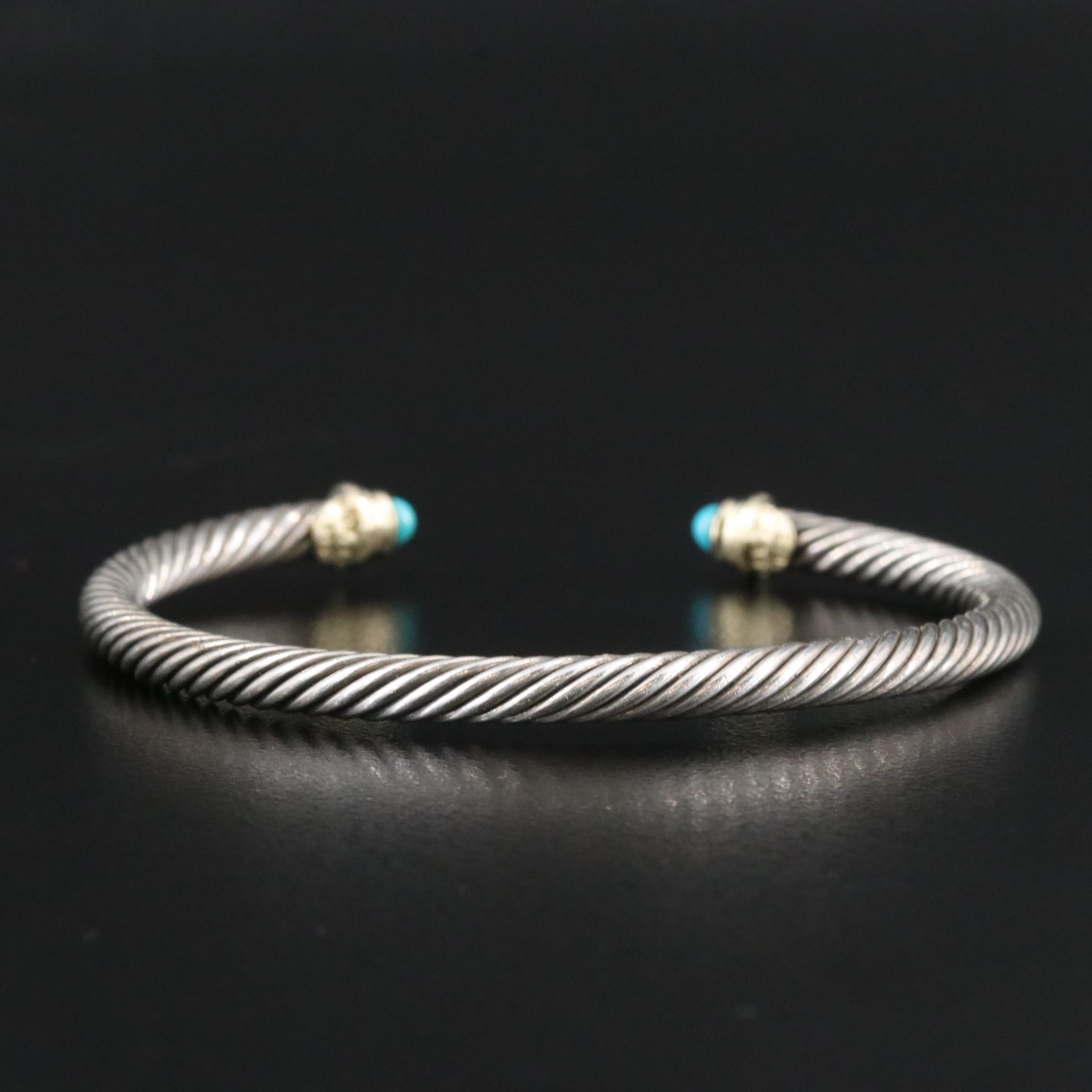 David Yurman Sterling, 18K and Turquoise Cable Cuff
