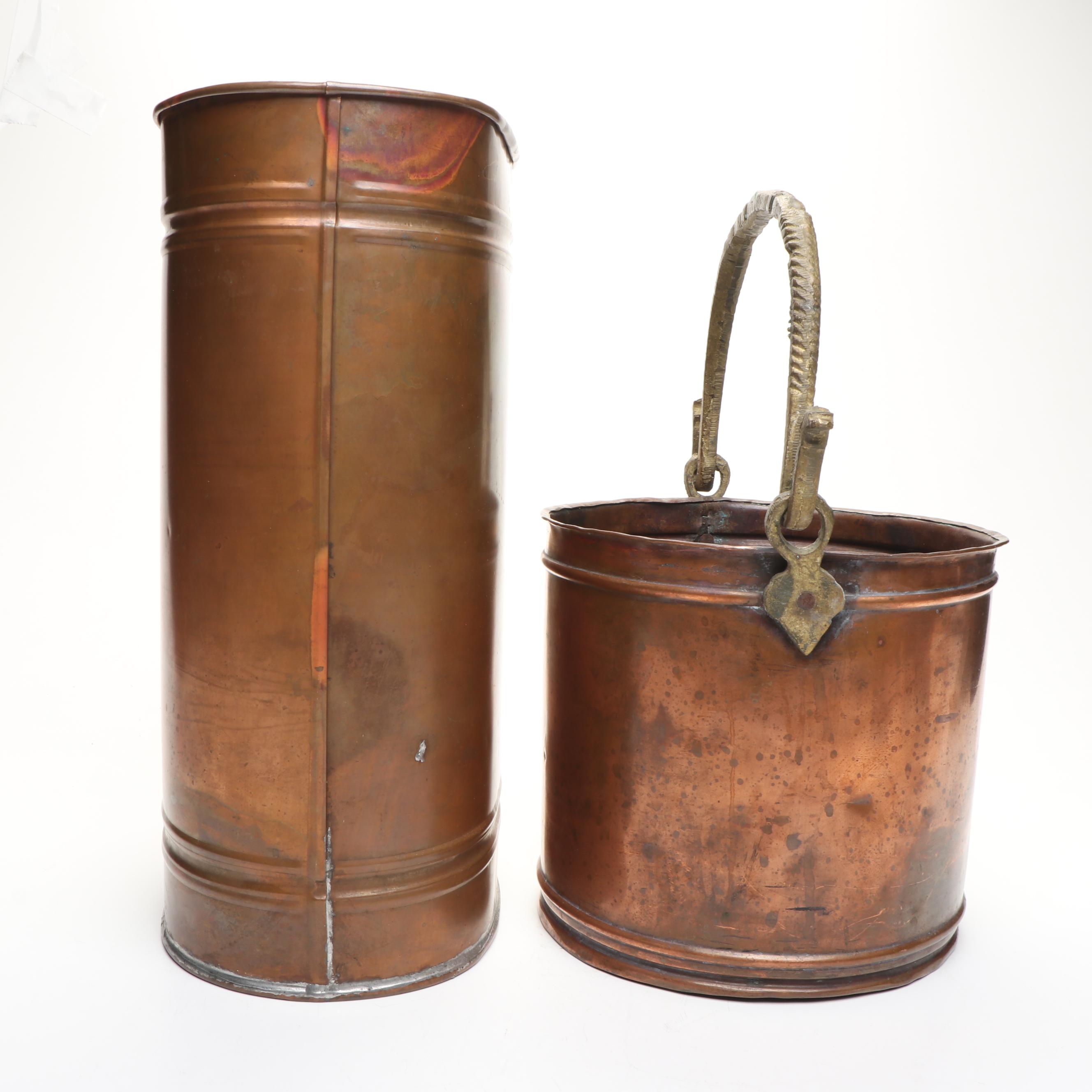 Victorian Brass Swing Arm Copper Pot with Natural Copper Tall Umbrella Stand