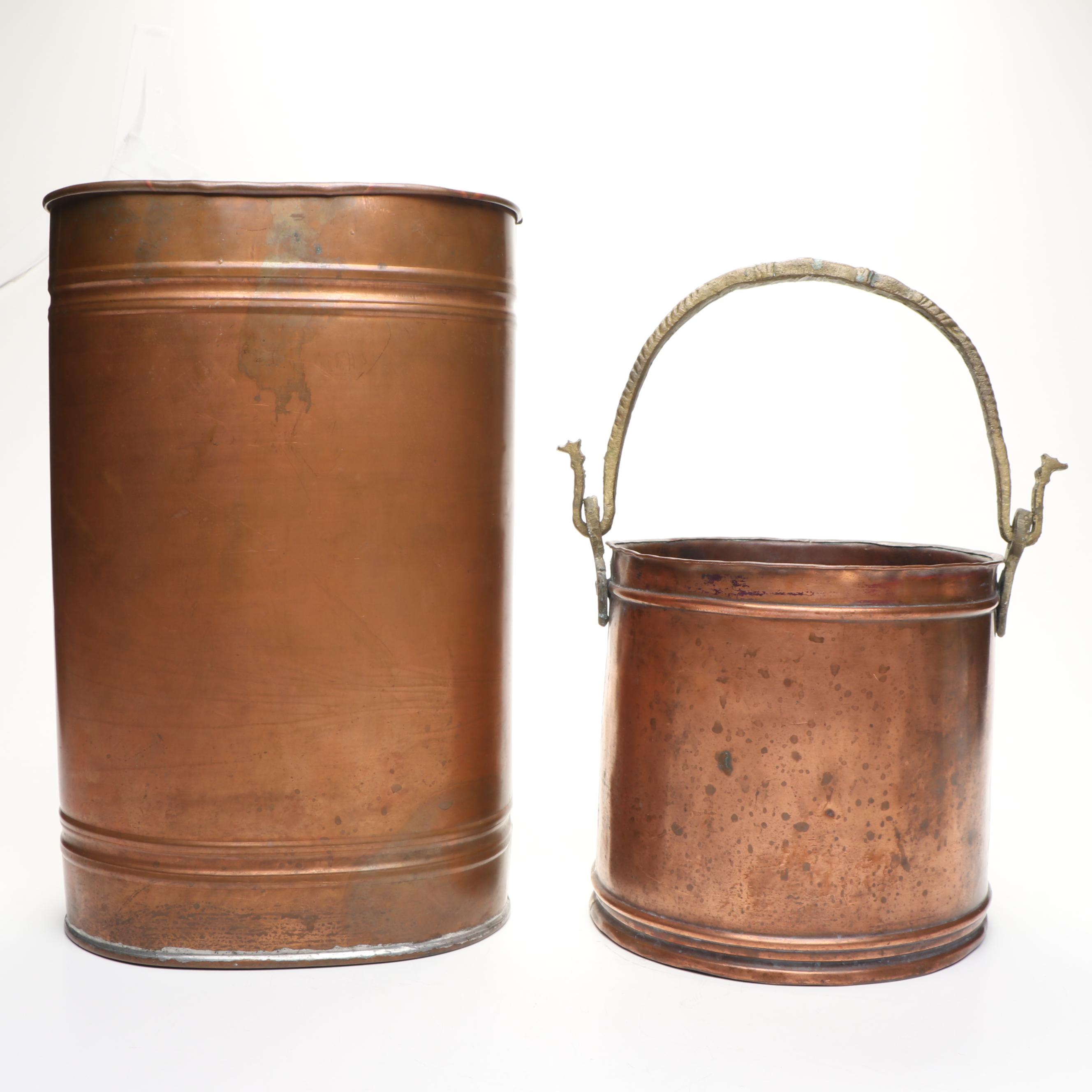 Victorian Brass Swing Arm Copper Pot with Natural Copper Tall Umbrella Stand