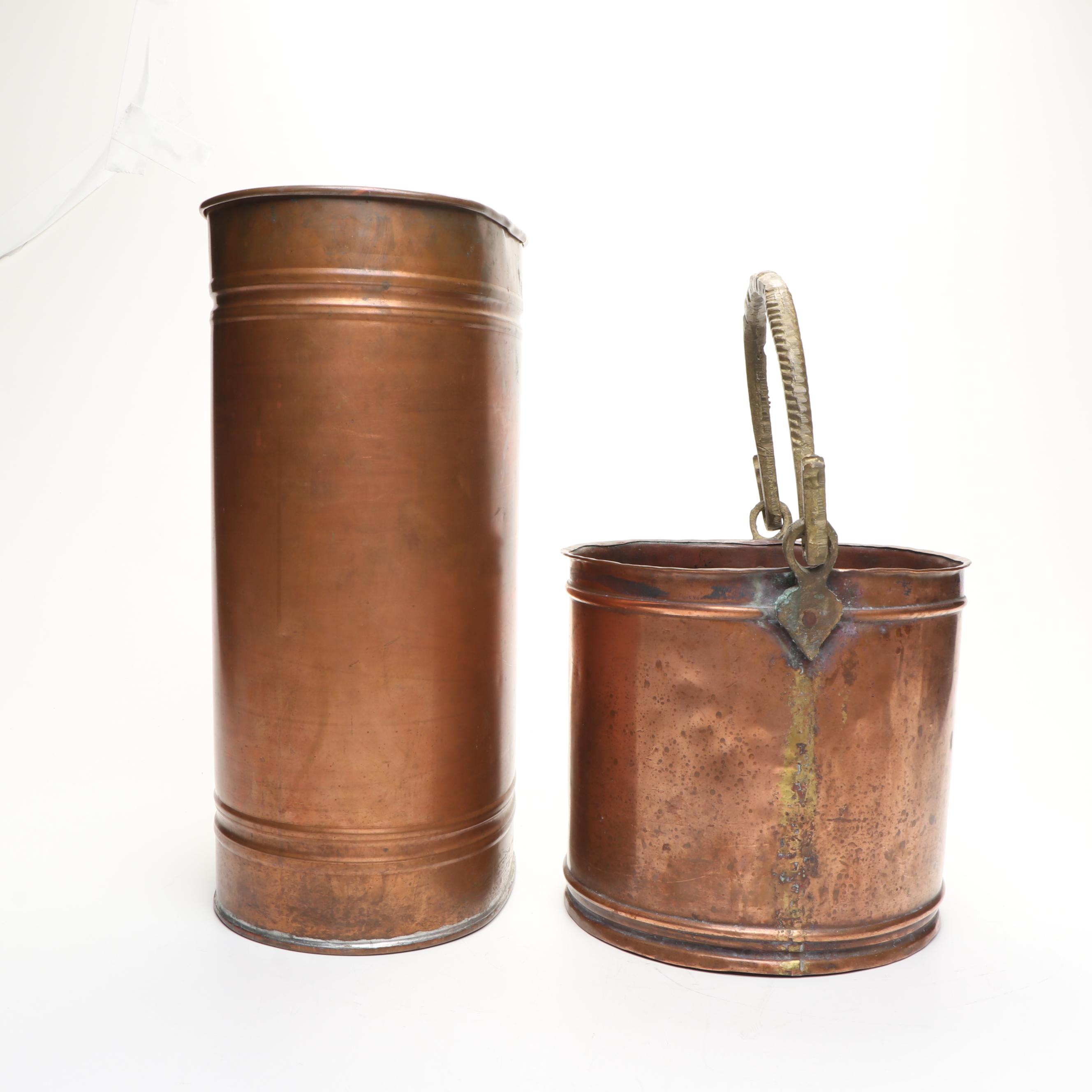 Victorian Brass Swing Arm Copper Pot with Natural Copper Tall Umbrella Stand