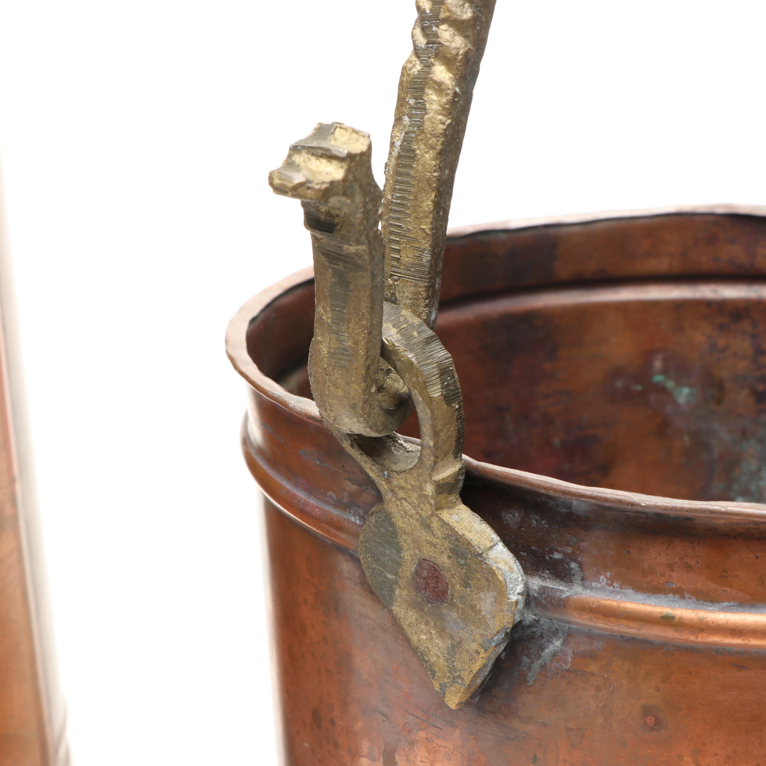 Victorian Brass Swing Arm Copper Pot with Natural Copper Tall Umbrella Stand