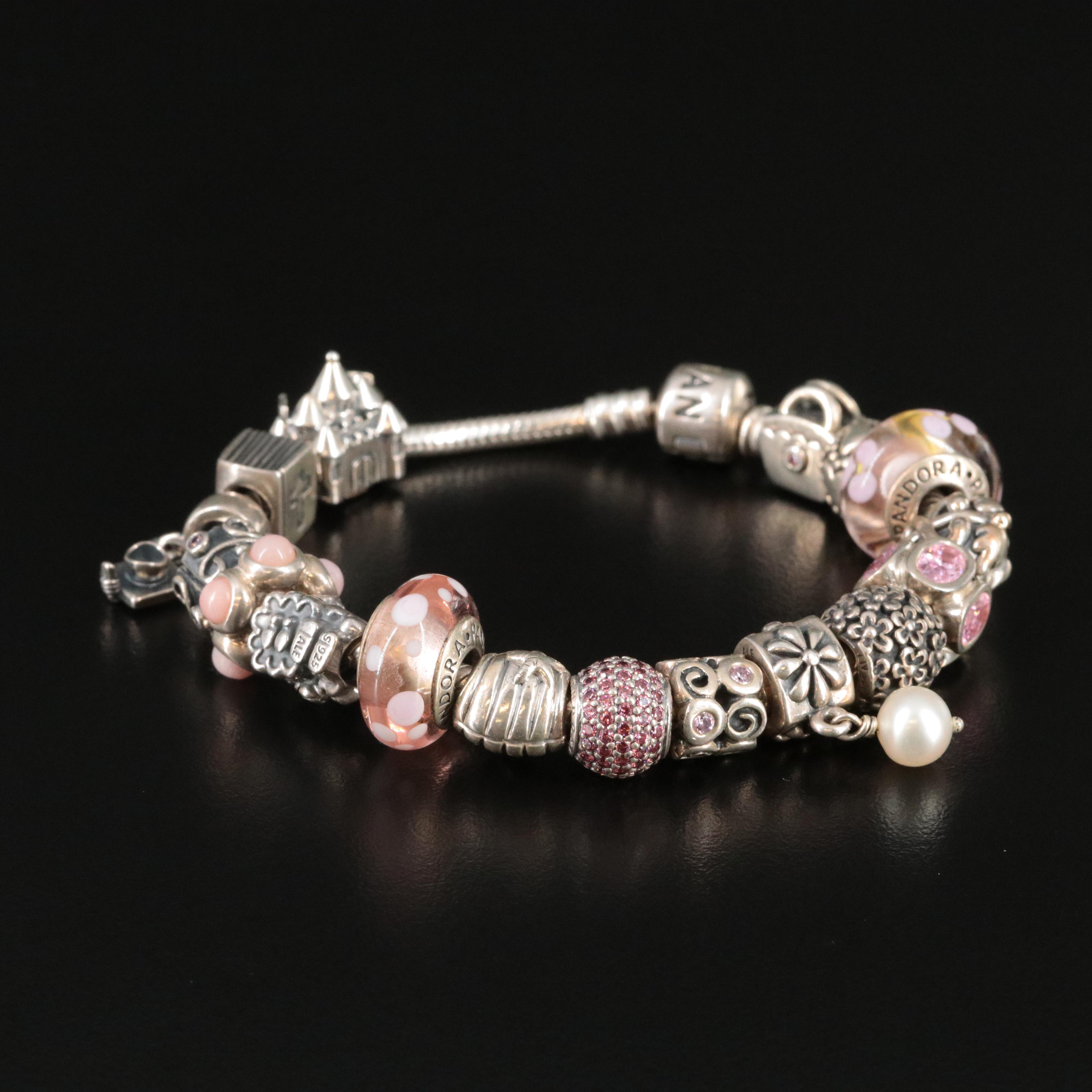 Pandora Sterling Bracelet with Gemstone Charms