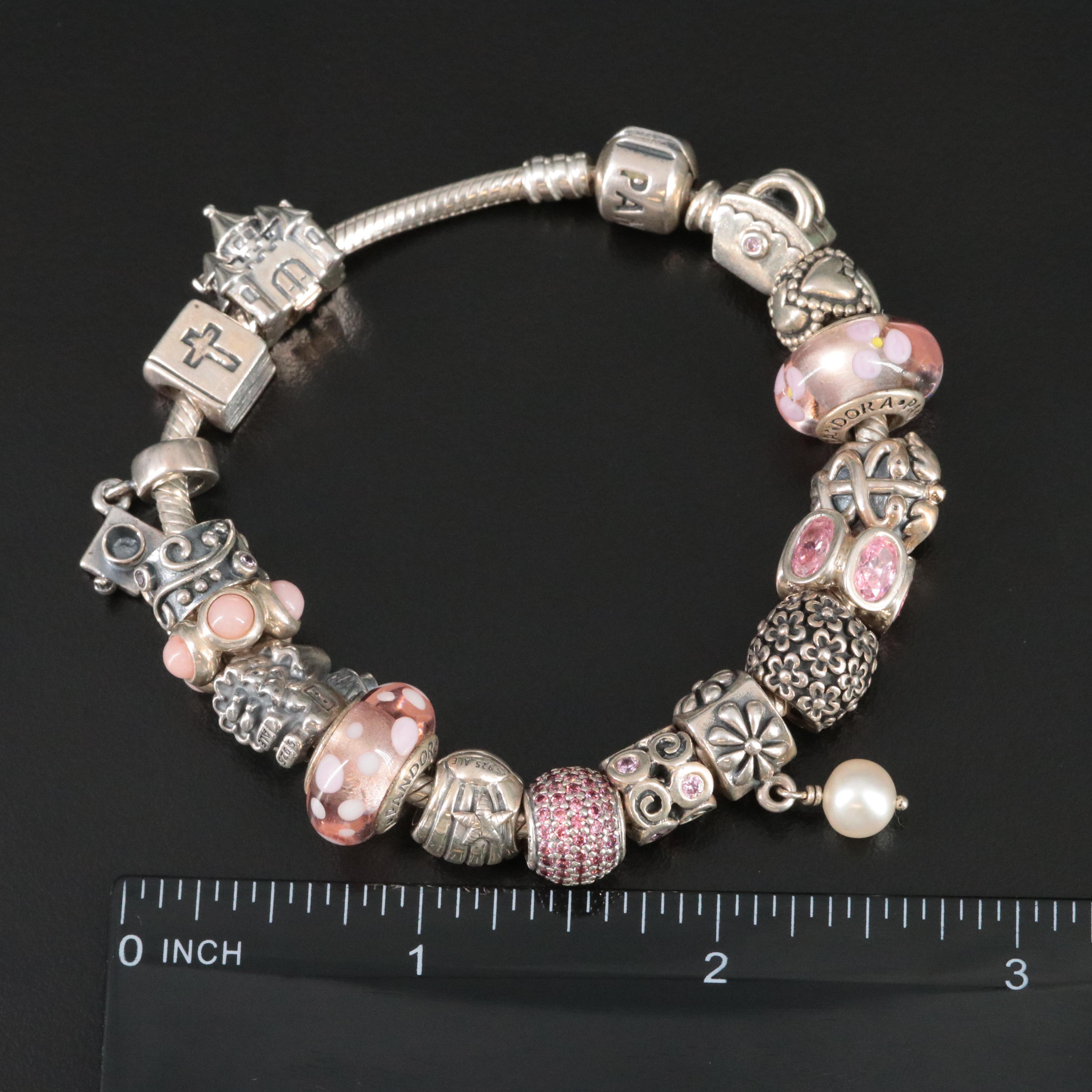 Pandora Sterling Bracelet with Gemstone Charms