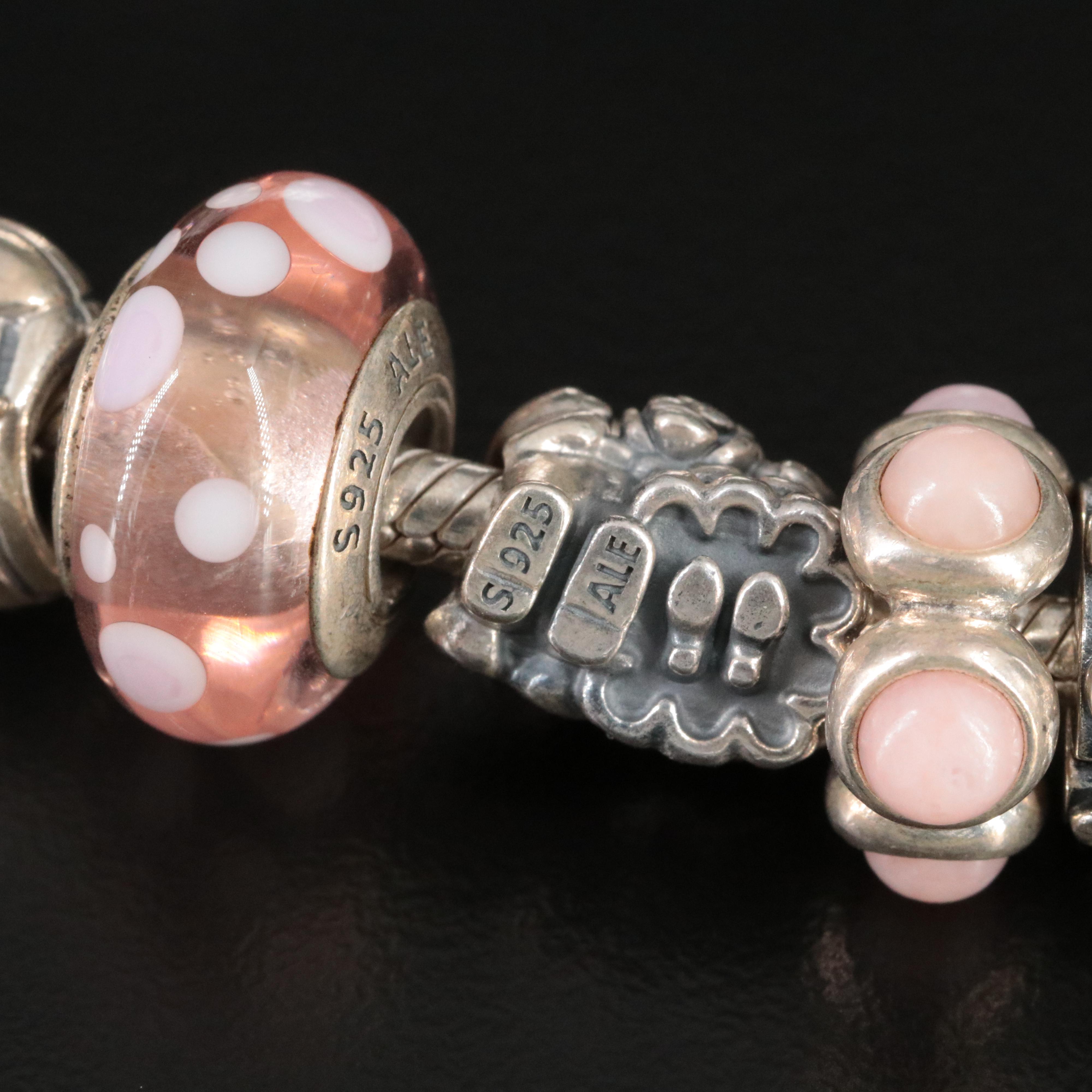 Pandora Sterling Bracelet with Gemstone Charms